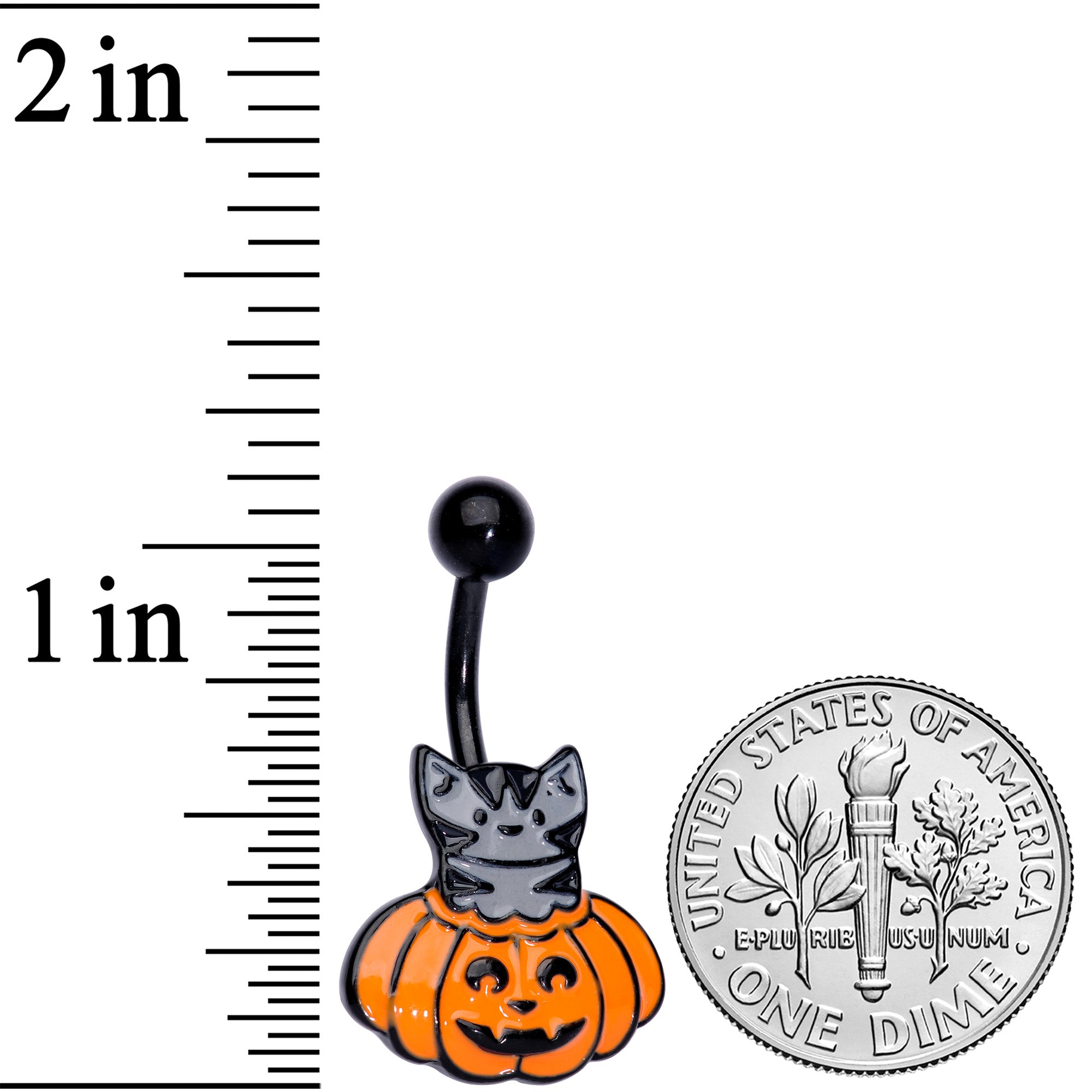 Black Gem Black Cat Surprise Pumpkin Halloween Belly Ring