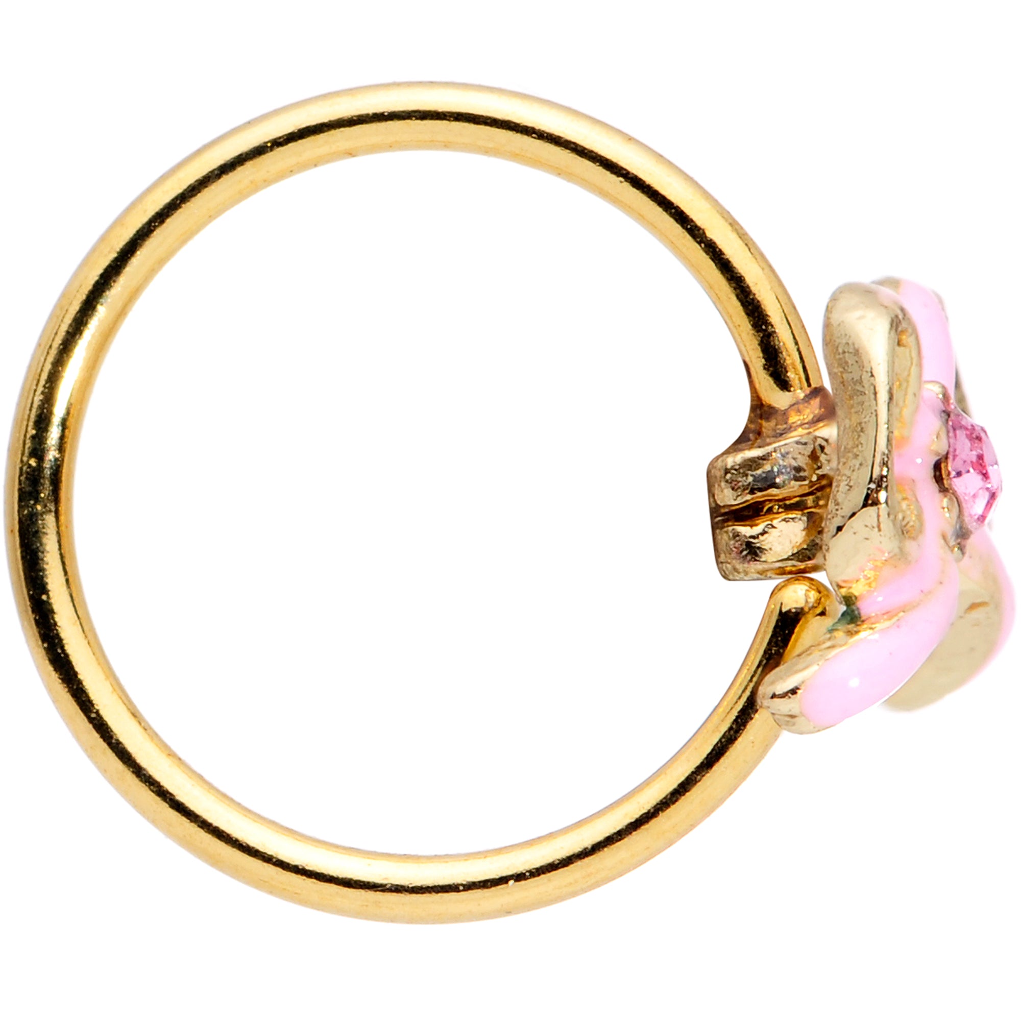 20 Gauge 5/16 Pink Gem Gold Tone Pink Bow Nose Hoop