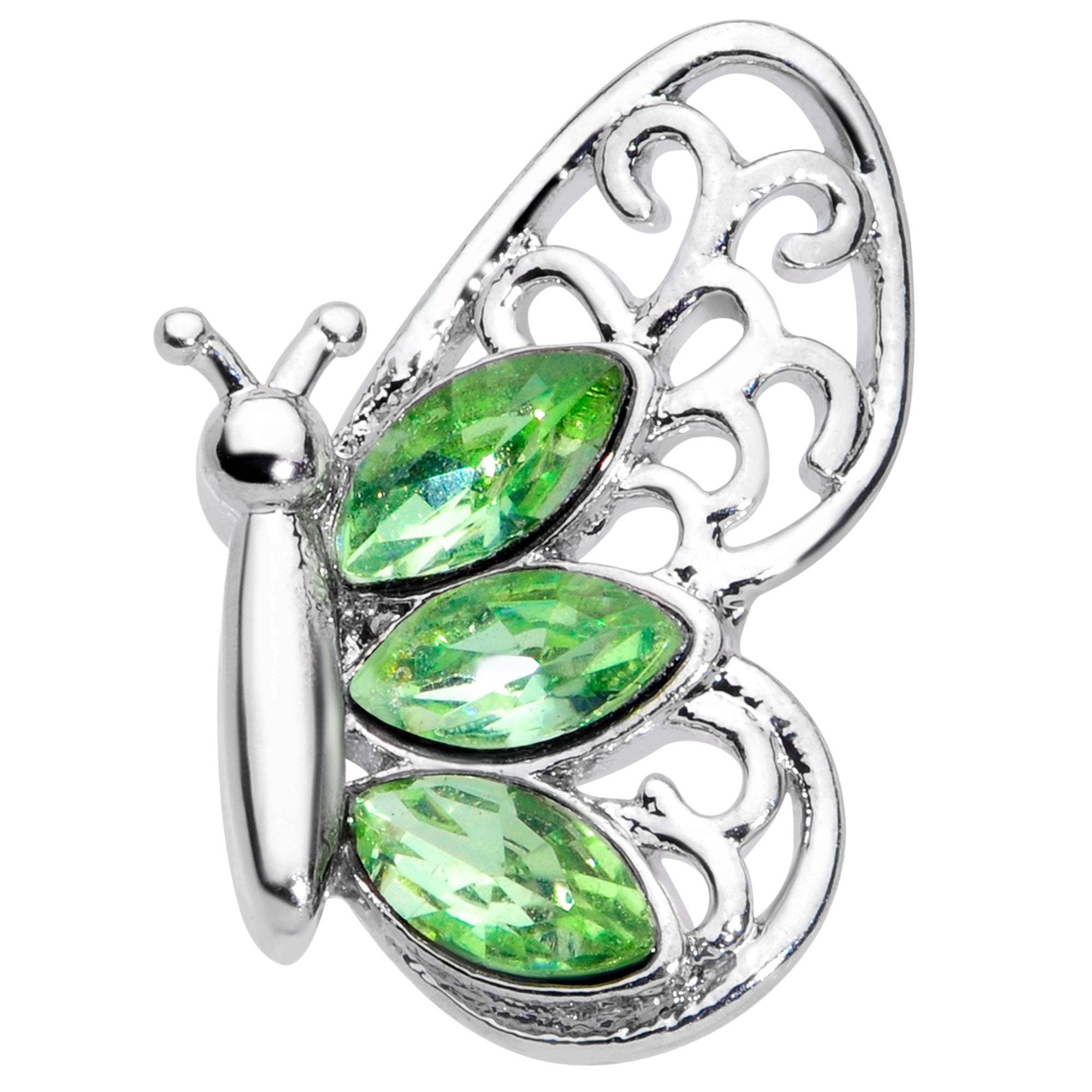 16 Gauge 1/4 Green Gem Lacy Butterfly Cartilage Tragus Earring