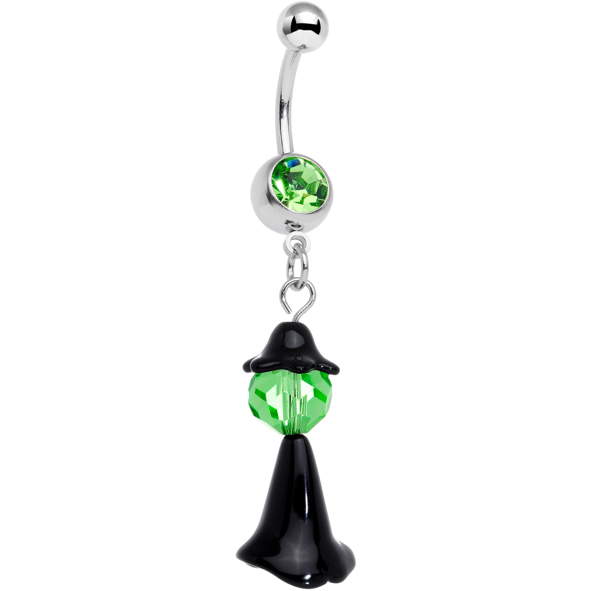 Green Gem Spooky Witch Halloween Dangle Belly Ring