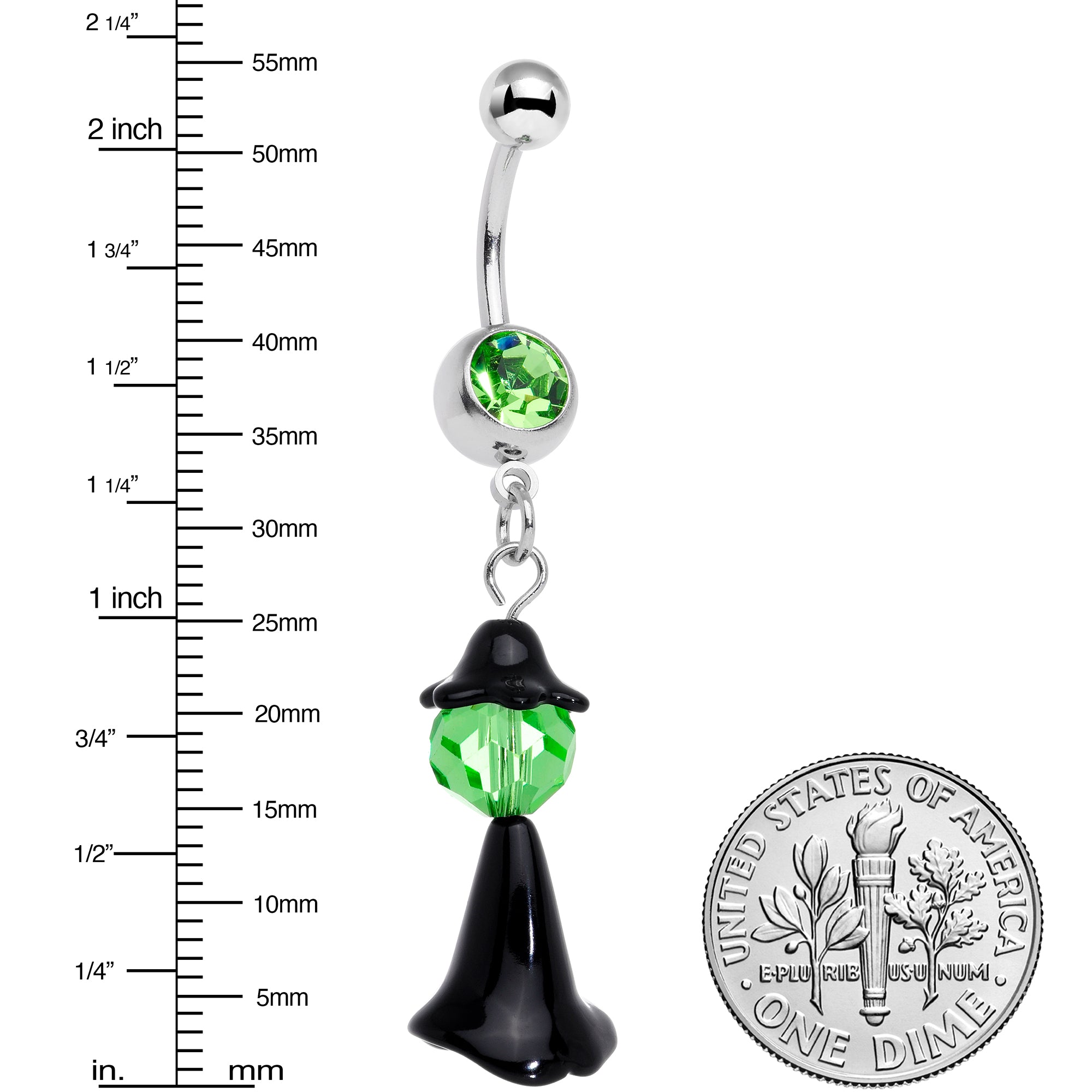 Green Gem Spooky Witch Halloween Dangle Belly Ring