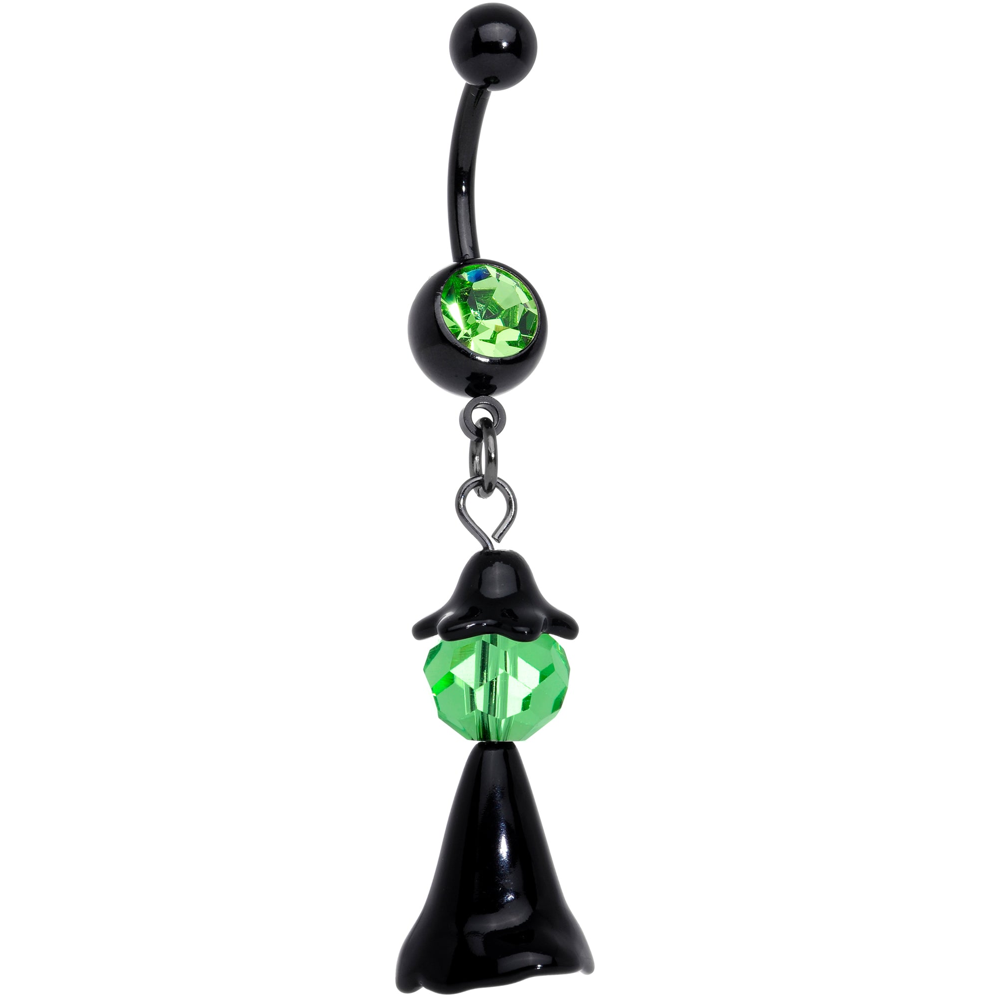 Green Gem Black Spooky Witch Halloween Dangle Belly Ring