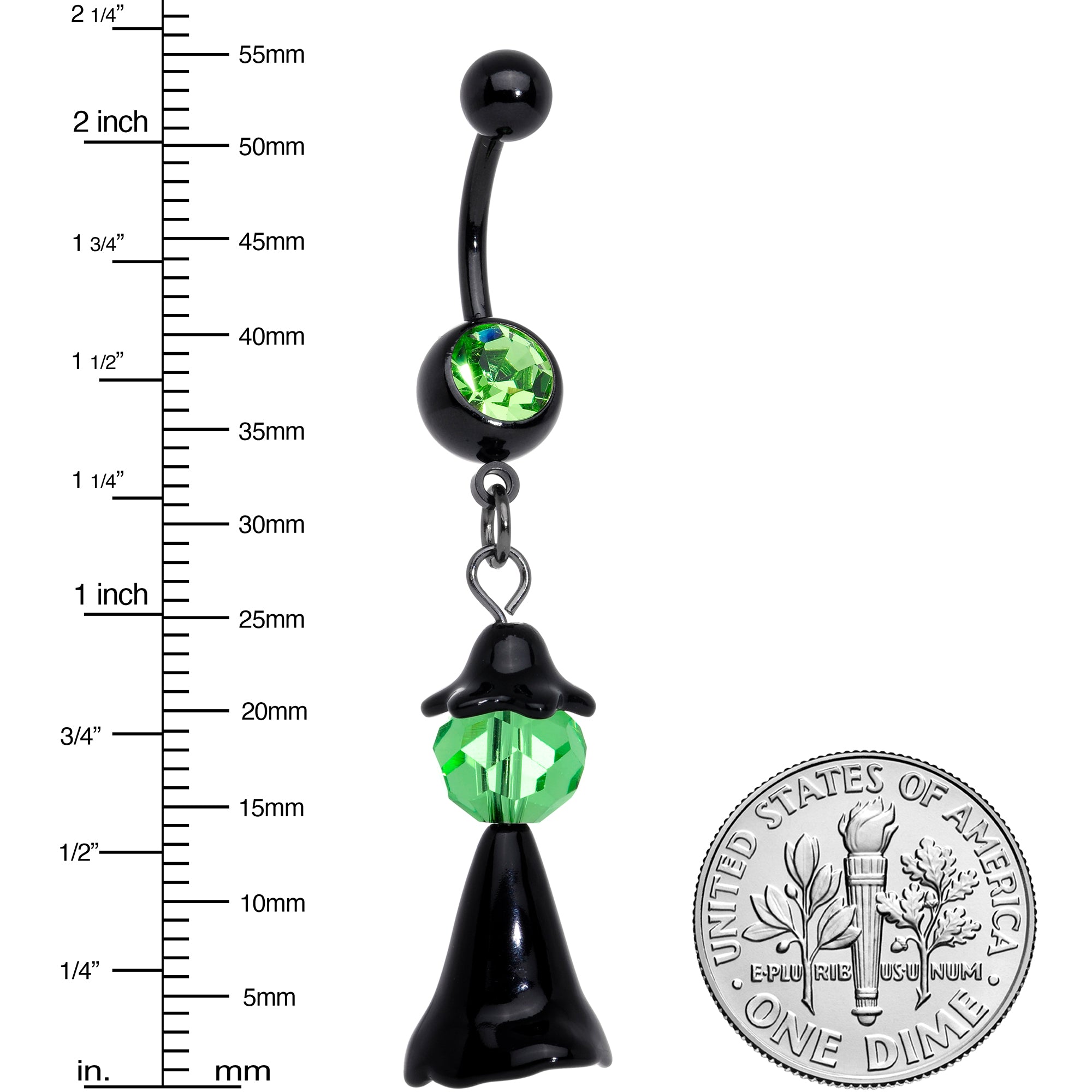 Green Gem Black Spooky Witch Halloween Dangle Belly Ring