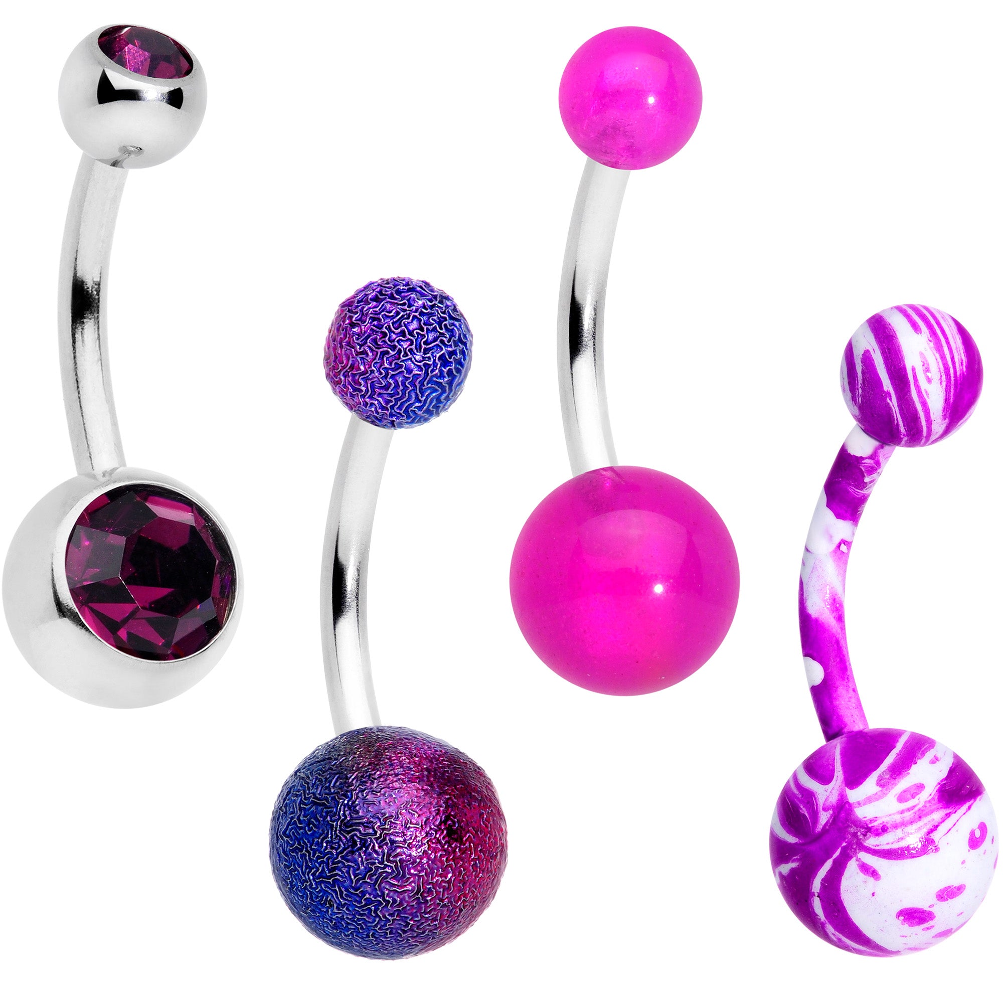 Purple Gem Sandblasted Glow Swirl Belly Ring Set of 4