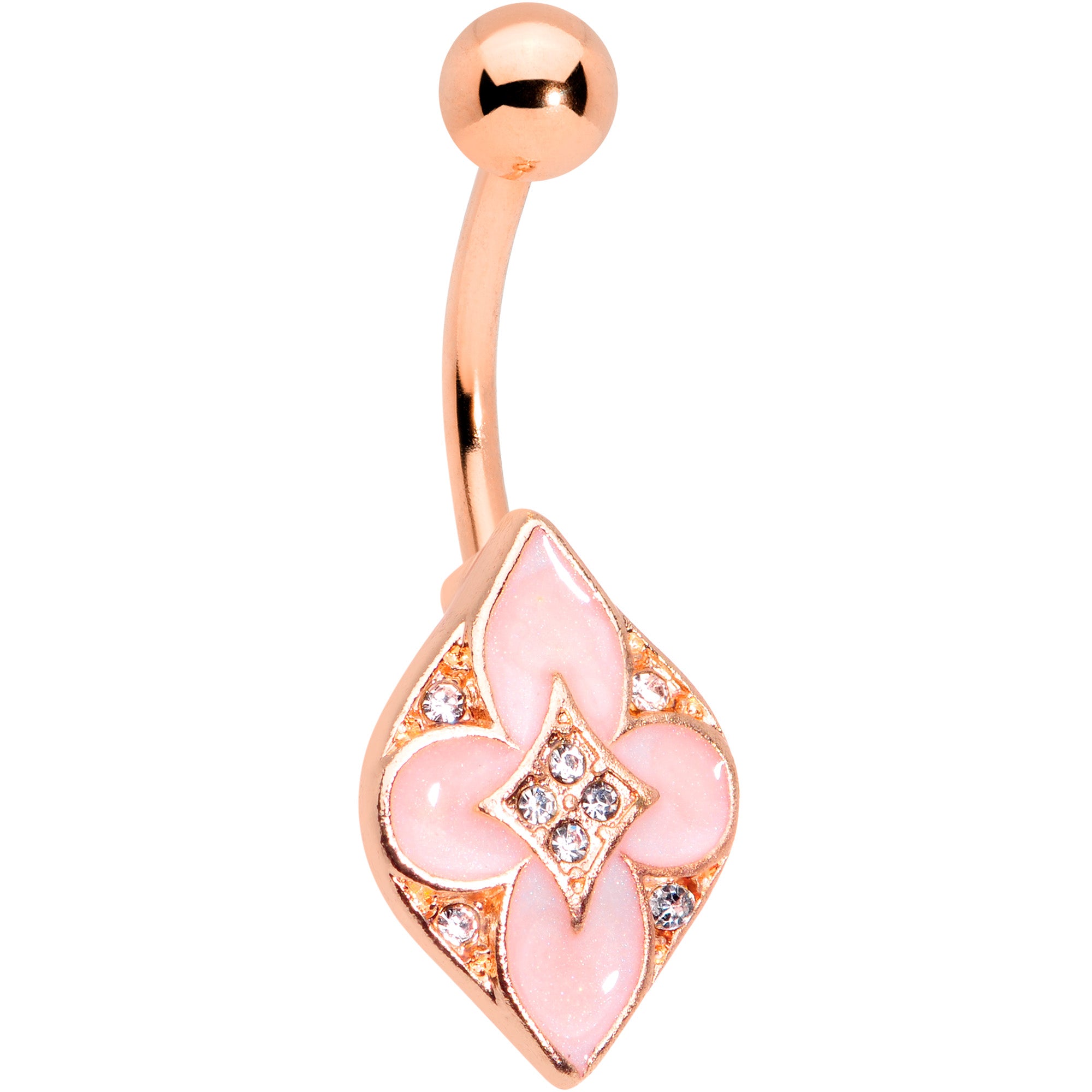 Clear Gem Rose Gold Tone Pink Cross Belly Ring