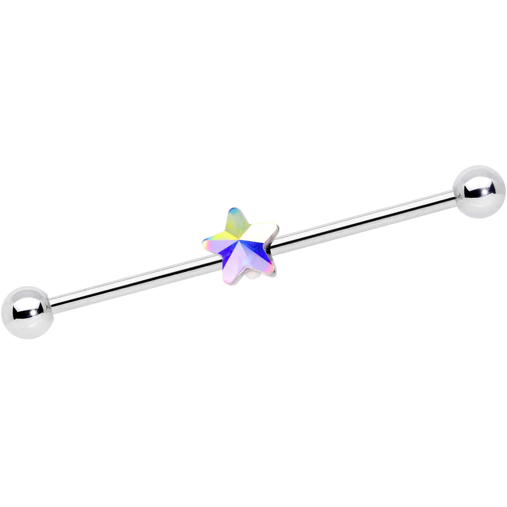 14 Gauge Aurora Gem Simple Star Industrial Barbell 38mm