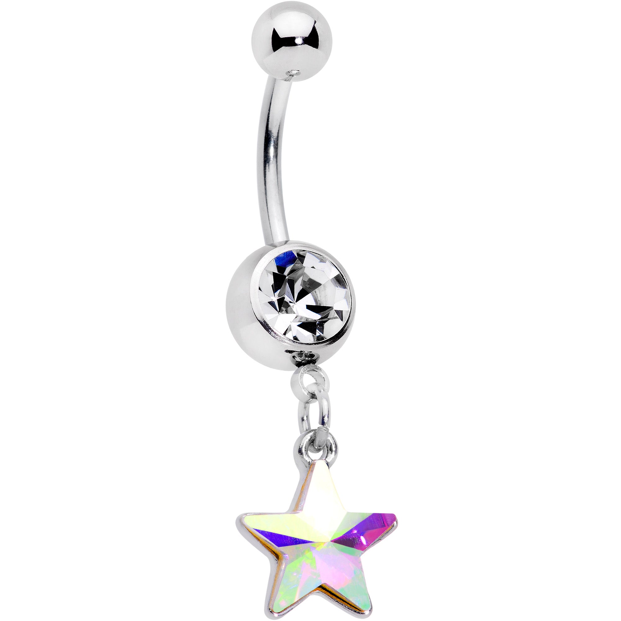 Clear Aurora Gem Simple Star Dangle Belly Ring