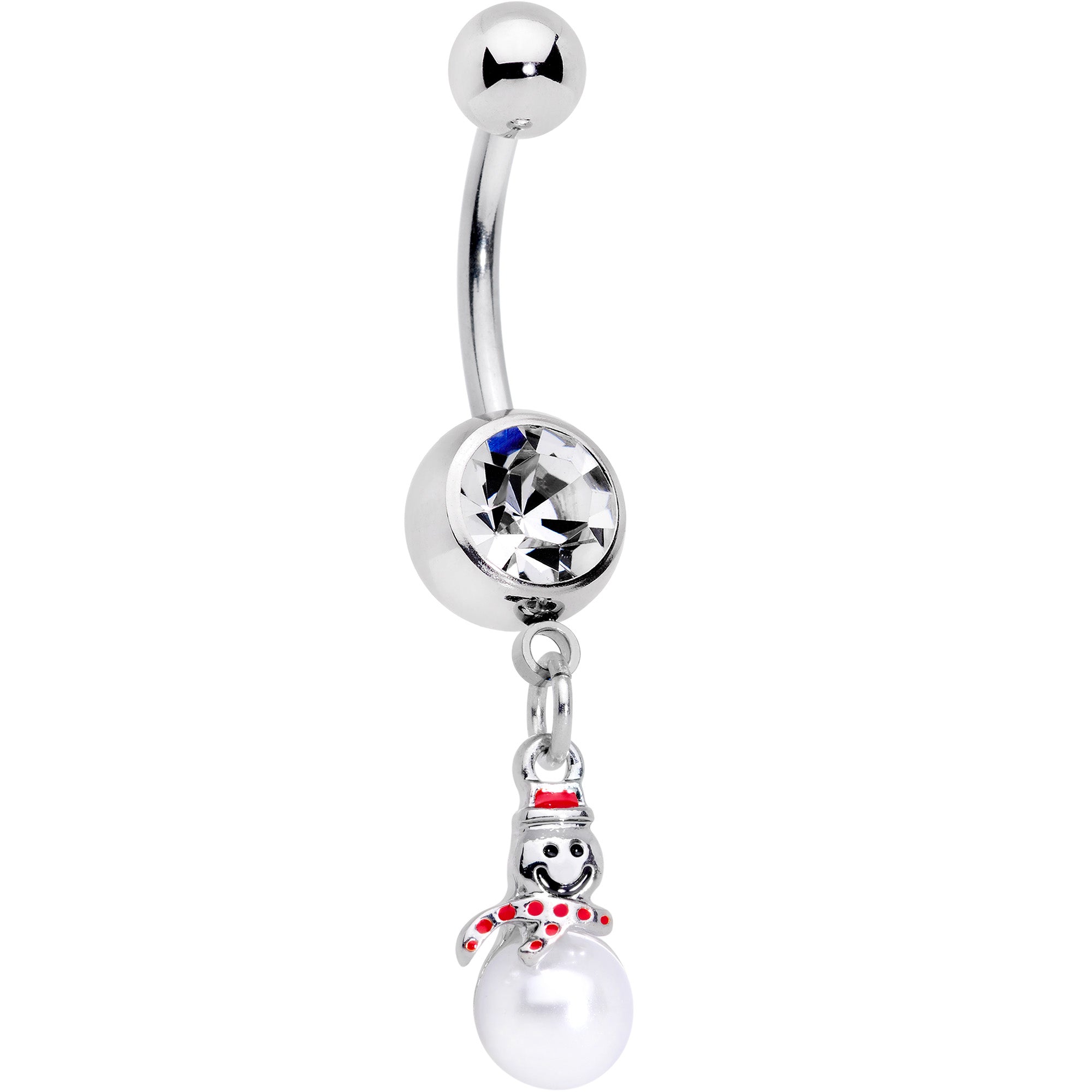 Clear Gem Pearlescent Snowman Christmas Dangle Belly Ring