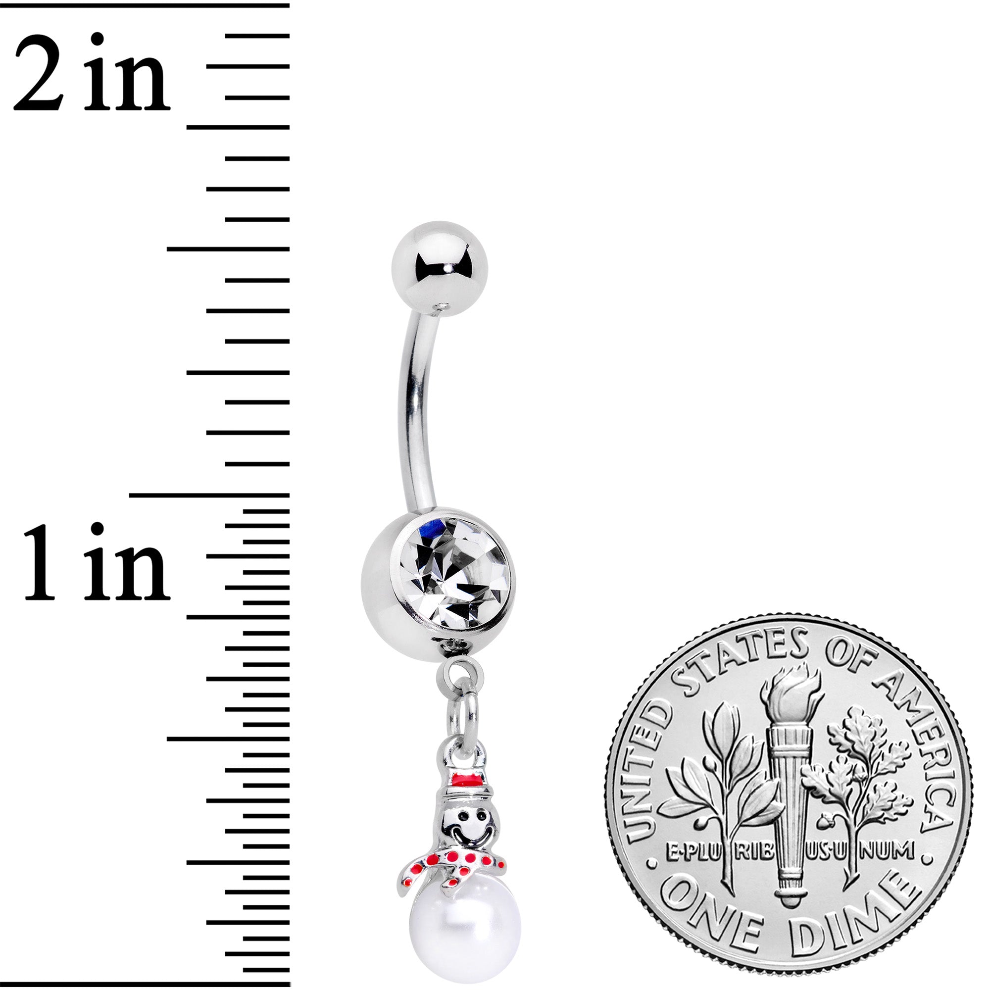 Clear Gem Pearlescent Snowman Christmas Dangle Belly Ring