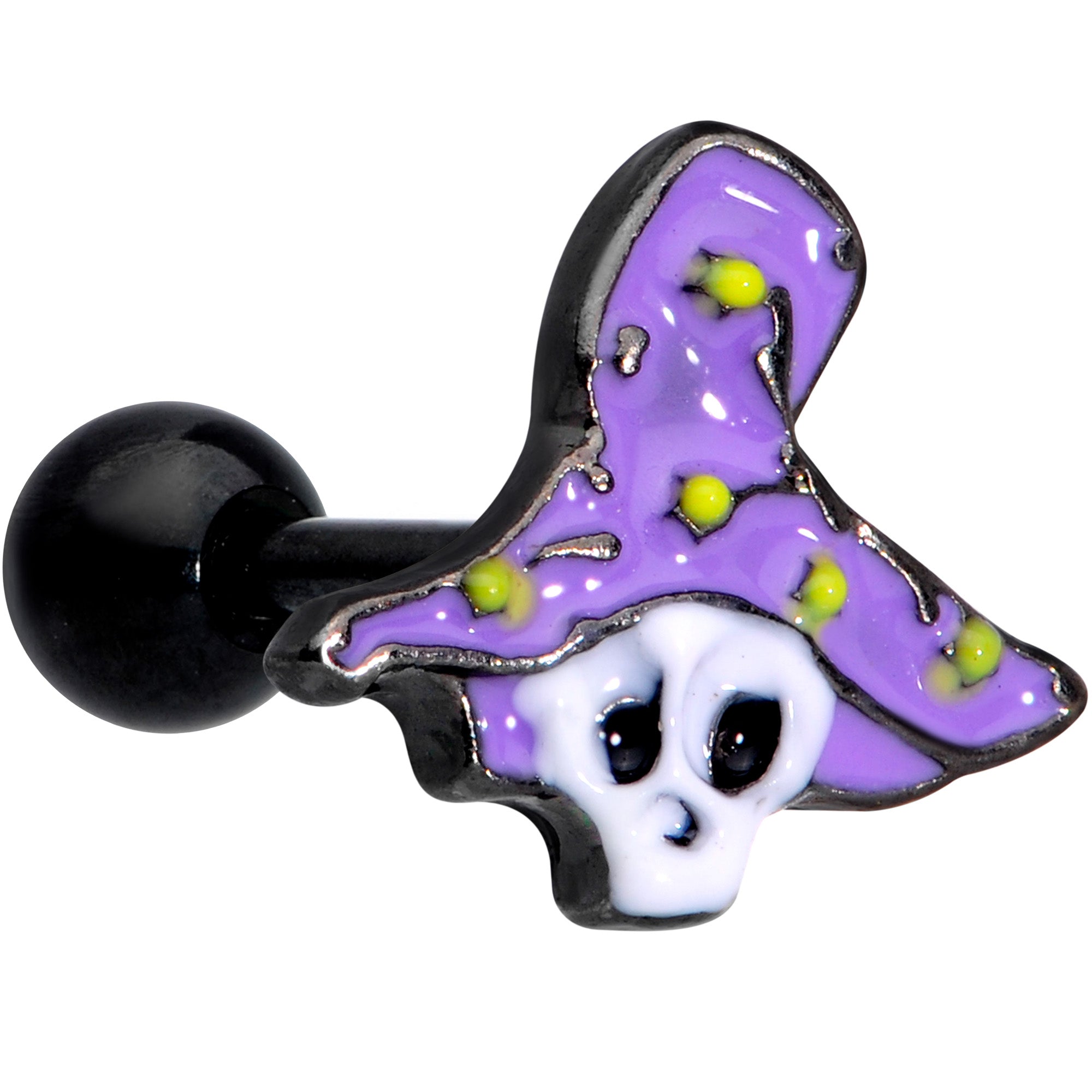 16 Gauge 1/4 Black Skull Purple Witch Hat Halloween Cartilage Tragus