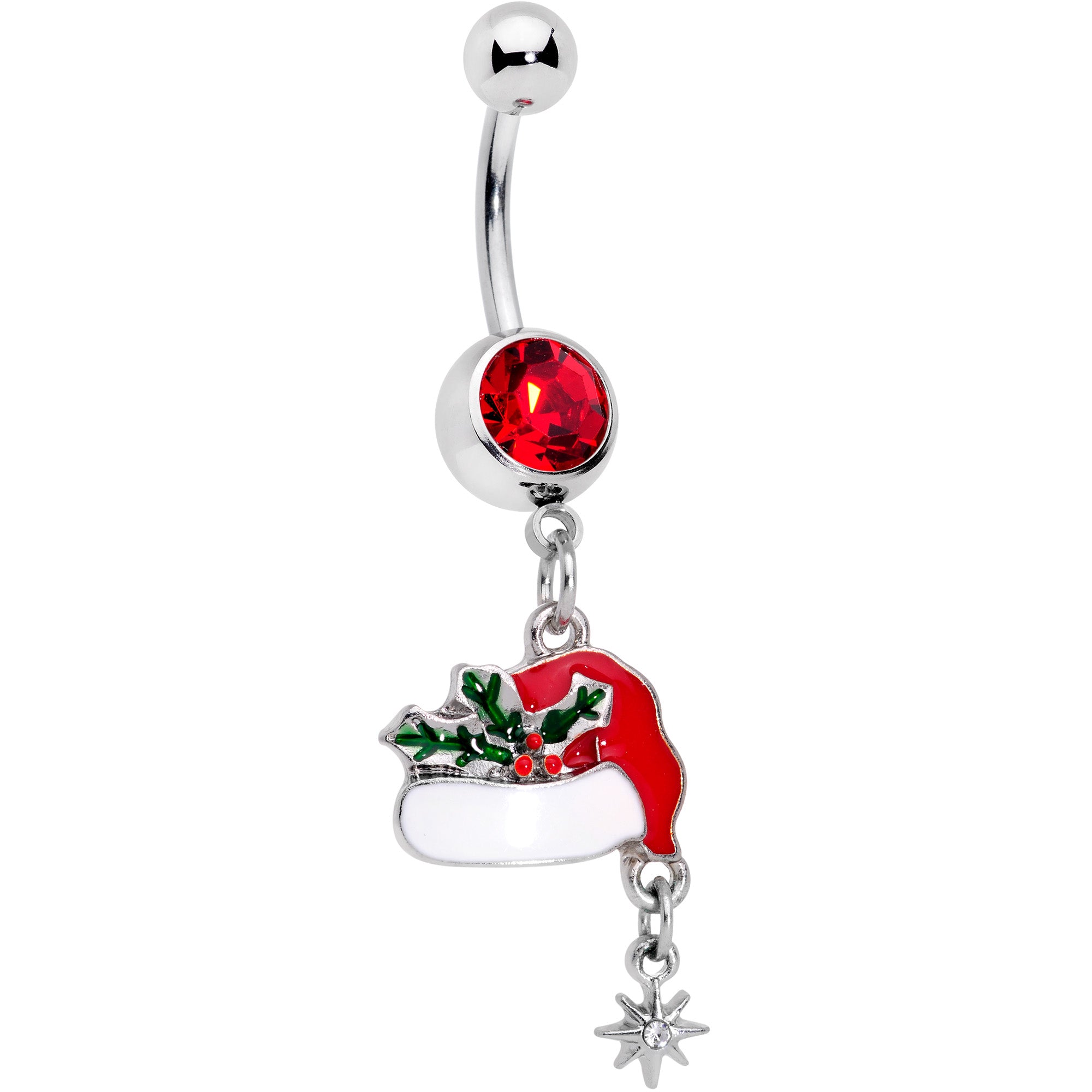 Clear Red Gem Jolly Santa Hat Christmas Dangle Belly Ring