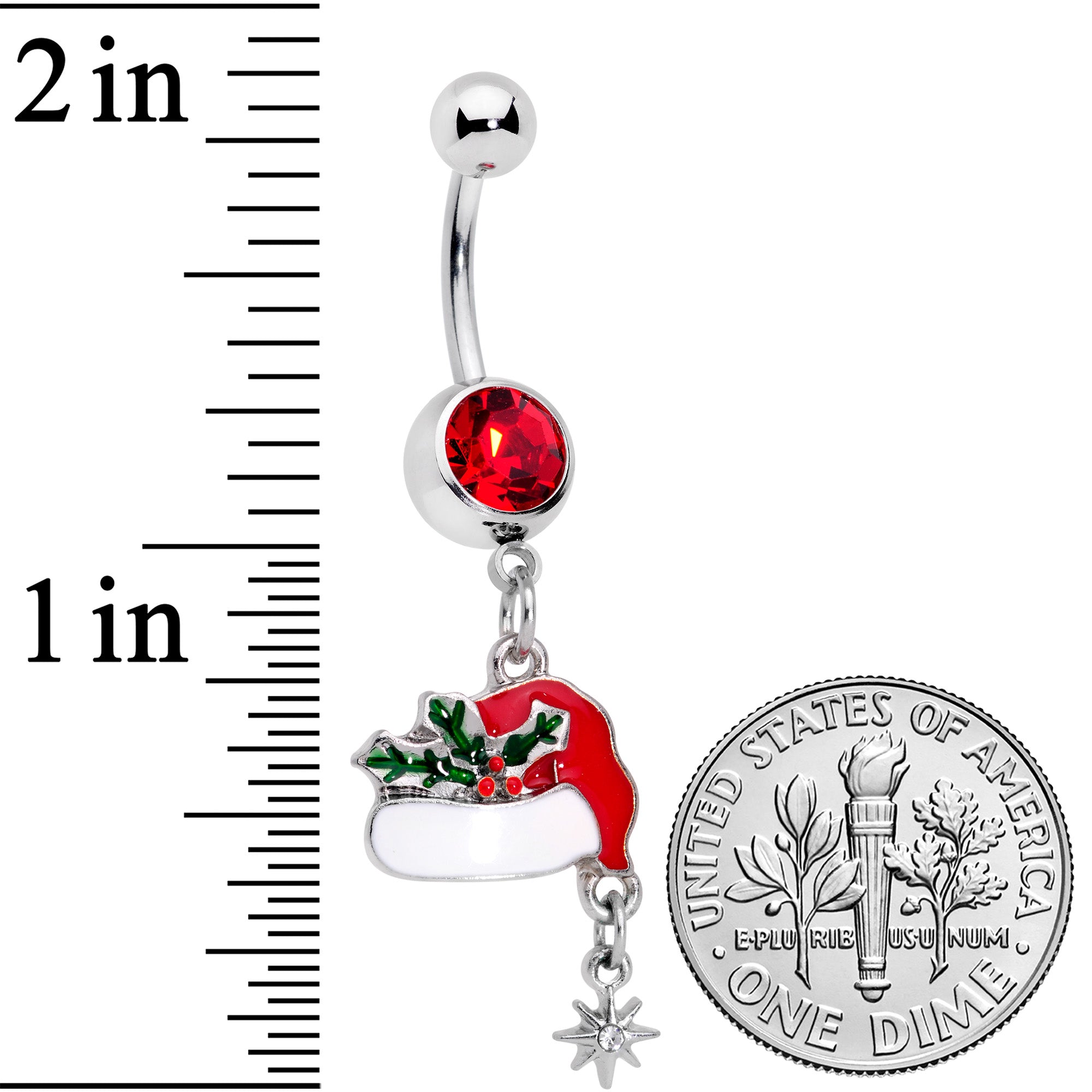 Clear Red Gem Jolly Santa Hat Christmas Dangle Belly Ring