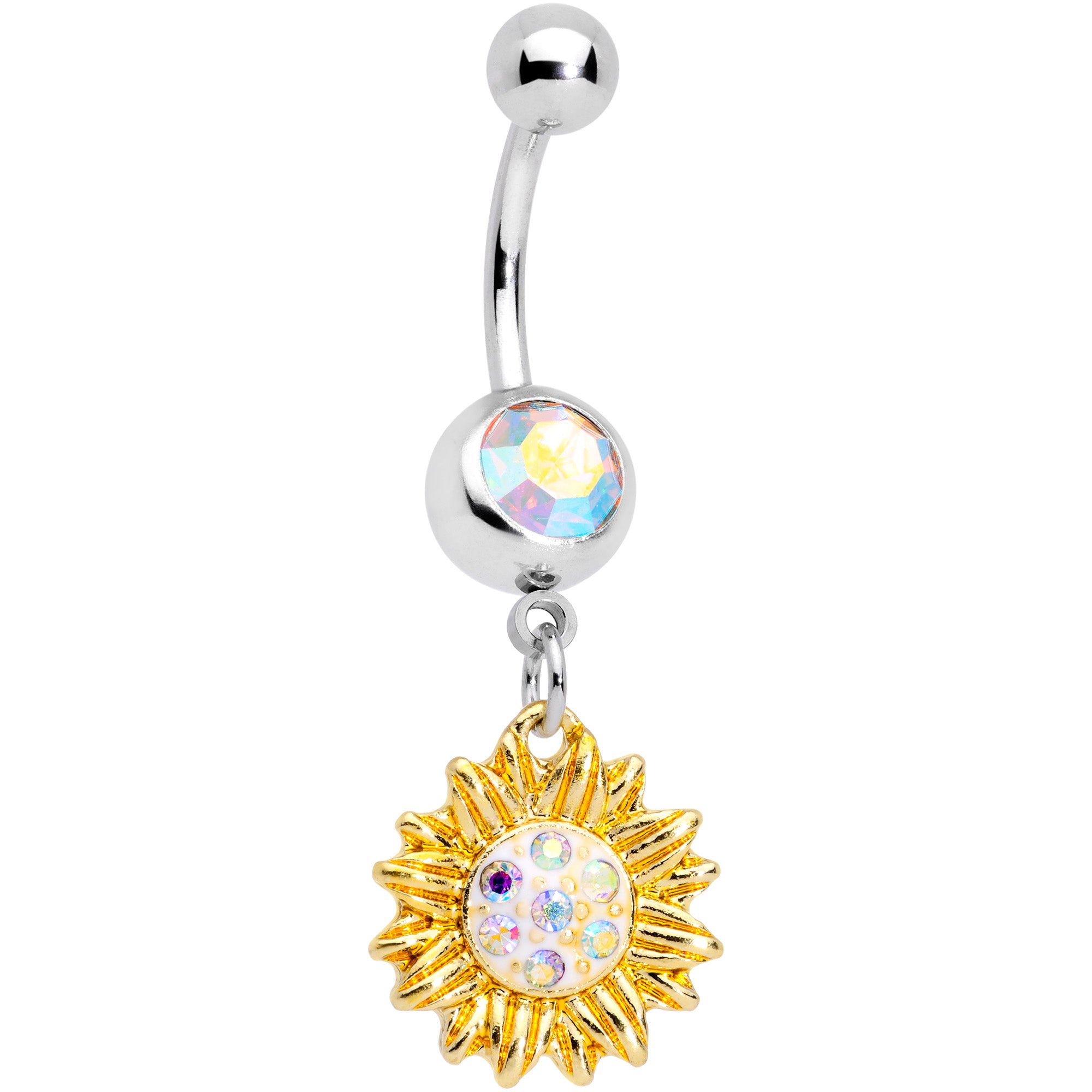 Aurora Gem Scintillating Sunflower Dangle Belly Ring