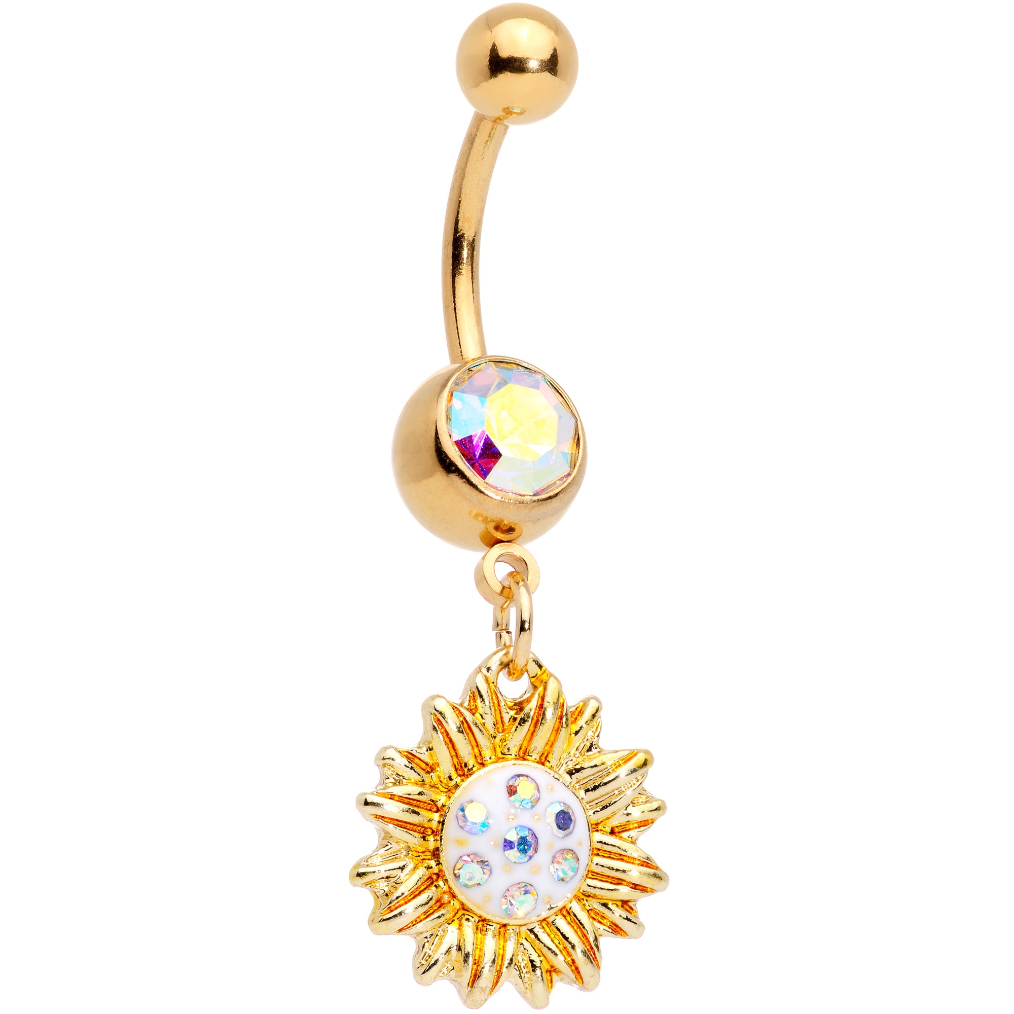 Aurora Gem Gold Tone Scintillating Sunflower Dangle Belly Ring