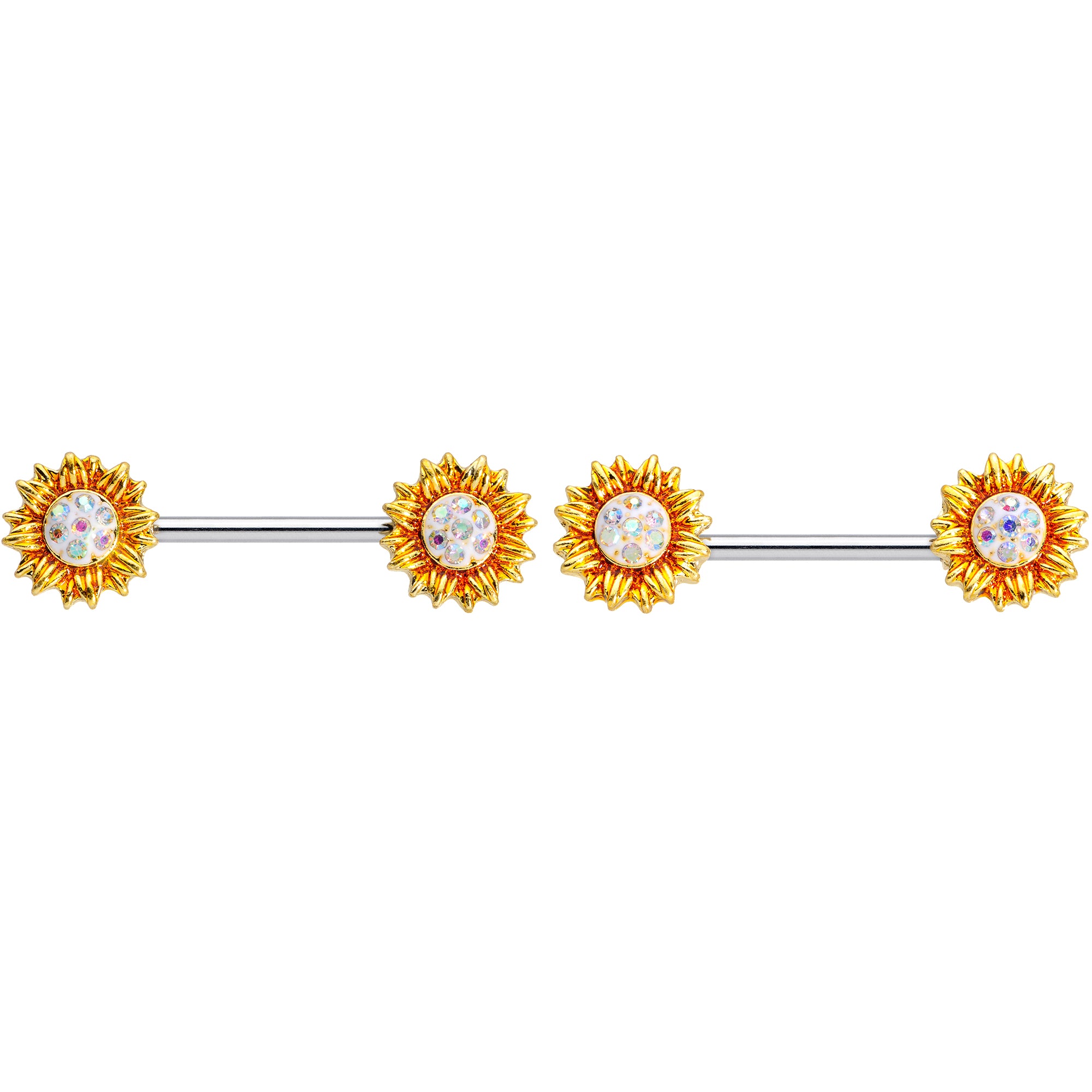 14 Gauge 9/16 Aurora Gem Scintillating Sunflower Nipple Ring Set