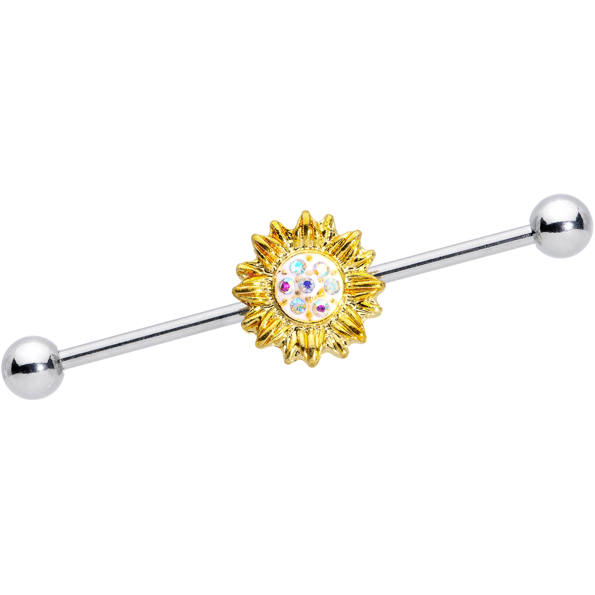 14 Gauge Aurora Gem Scintillating Sunflower Industrial Barbell 38mm