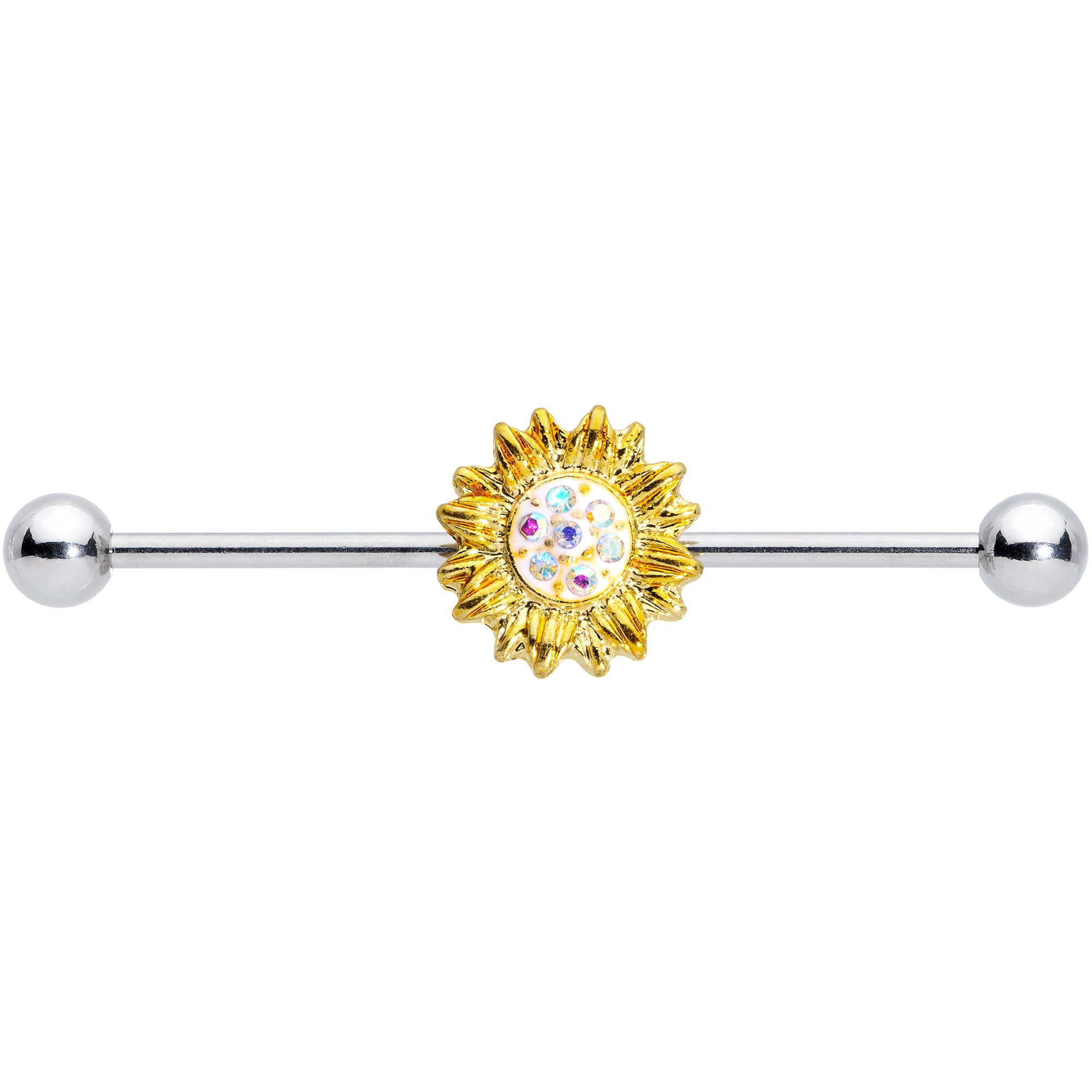 14 Gauge Aurora Gem Scintillating Sunflower Industrial Barbell 38mm