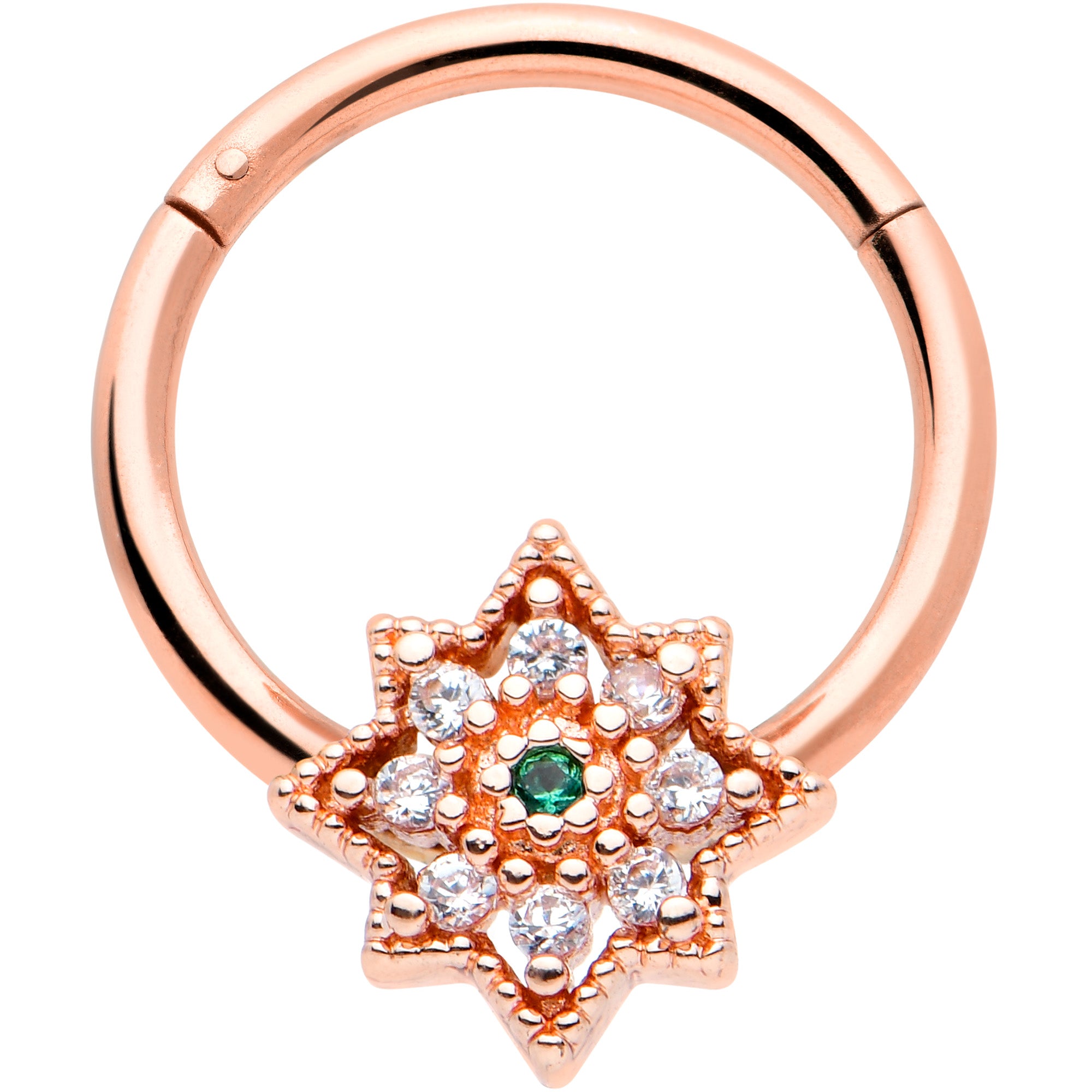 16 Gauge 3/8 Green Gem Rose Gold Tone Evening Star Hinged Segment Ring