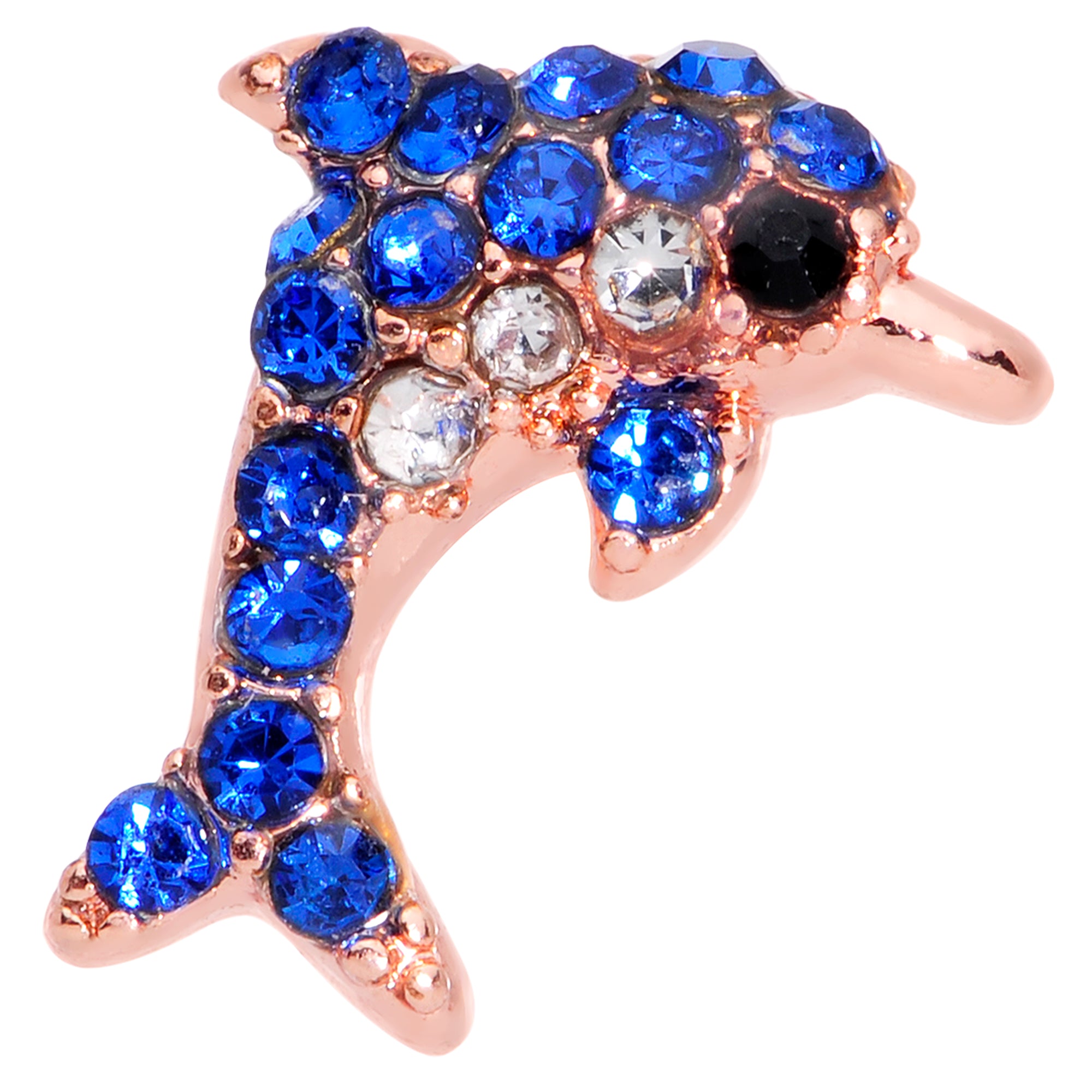 16 Gauge 1/4 Blue Gem Rose Gold Tone Dolphin Cartilage Tragus Earring