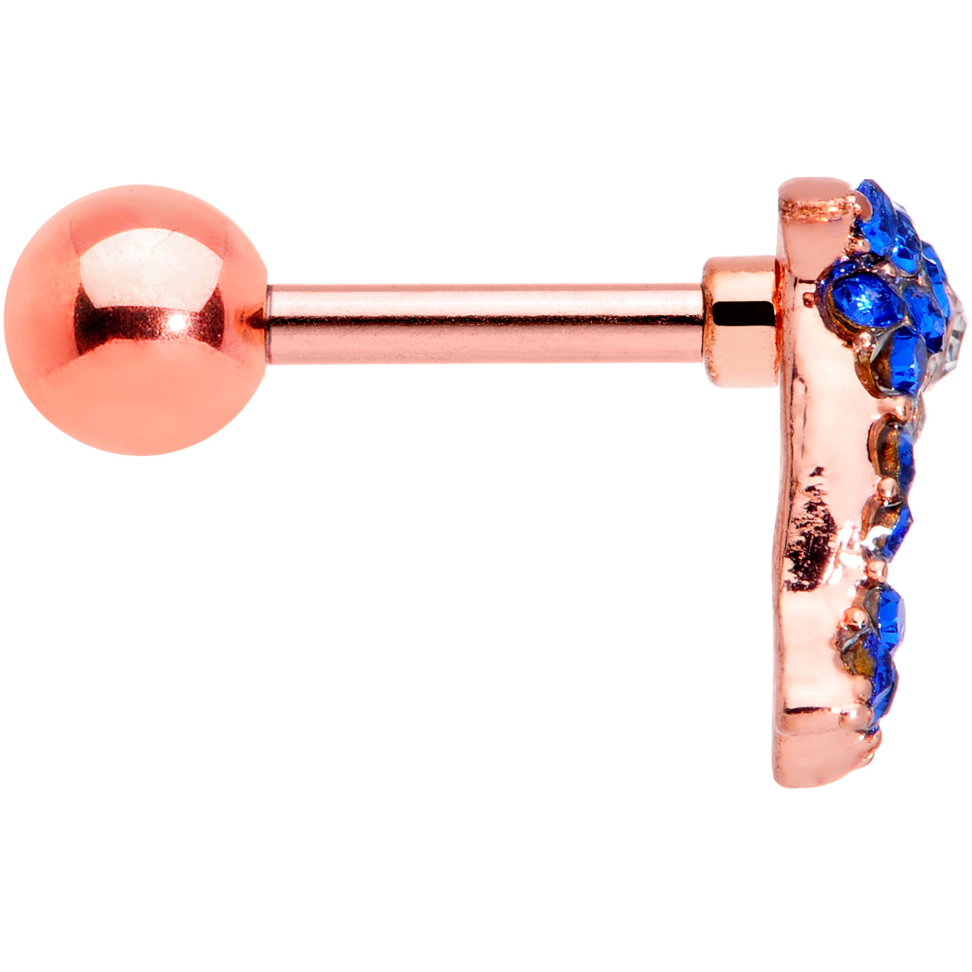 16 Gauge 1/4 Blue Gem Rose Gold Tone Dolphin Cartilage Tragus Earring