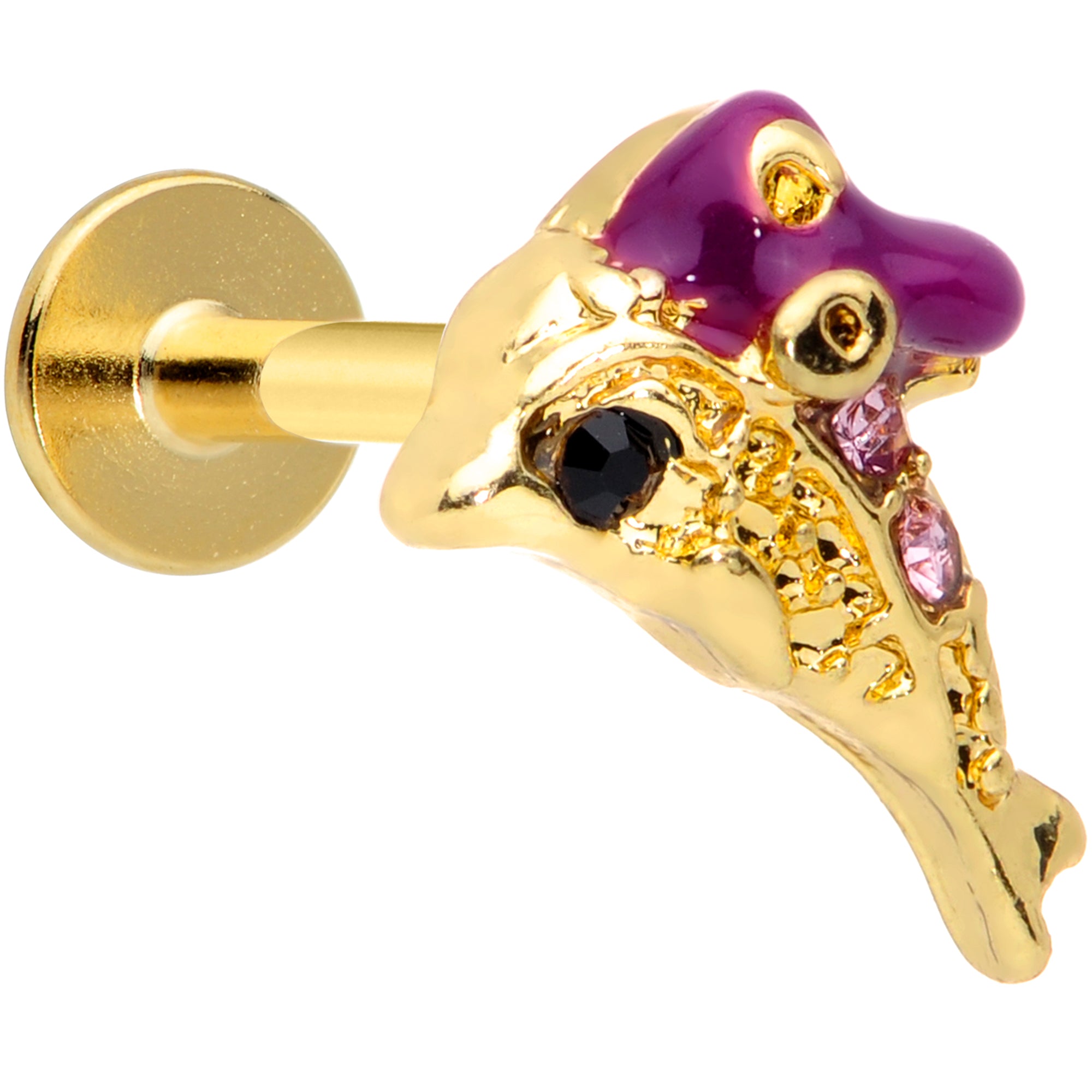 16 Gauge 5/16 Purple Gem Gold Tone Dainty Dolphin Labret Monroe Tragus