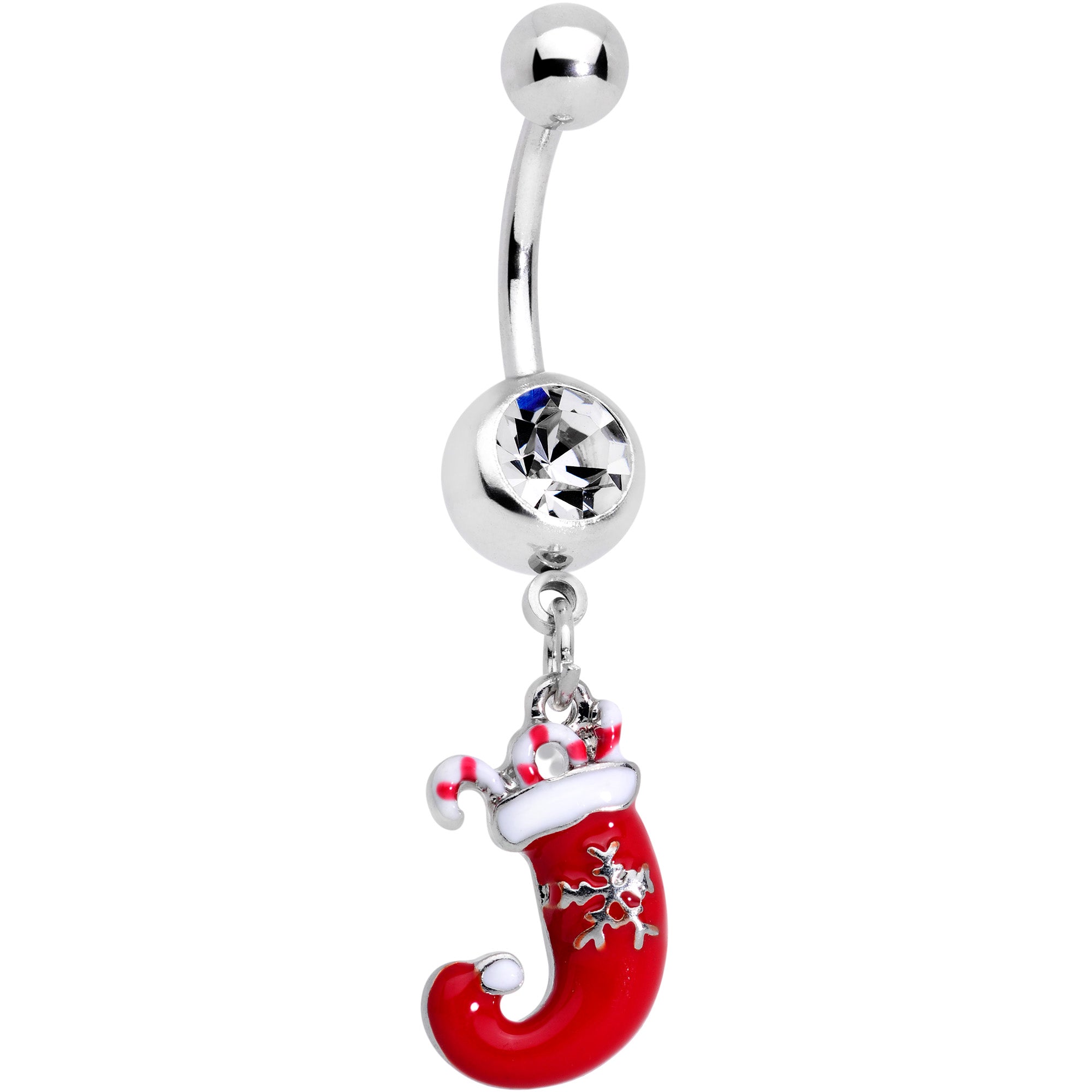 Clear Gem Wreath Stocking Candy Cane Christmas Belly Ring Set of 3