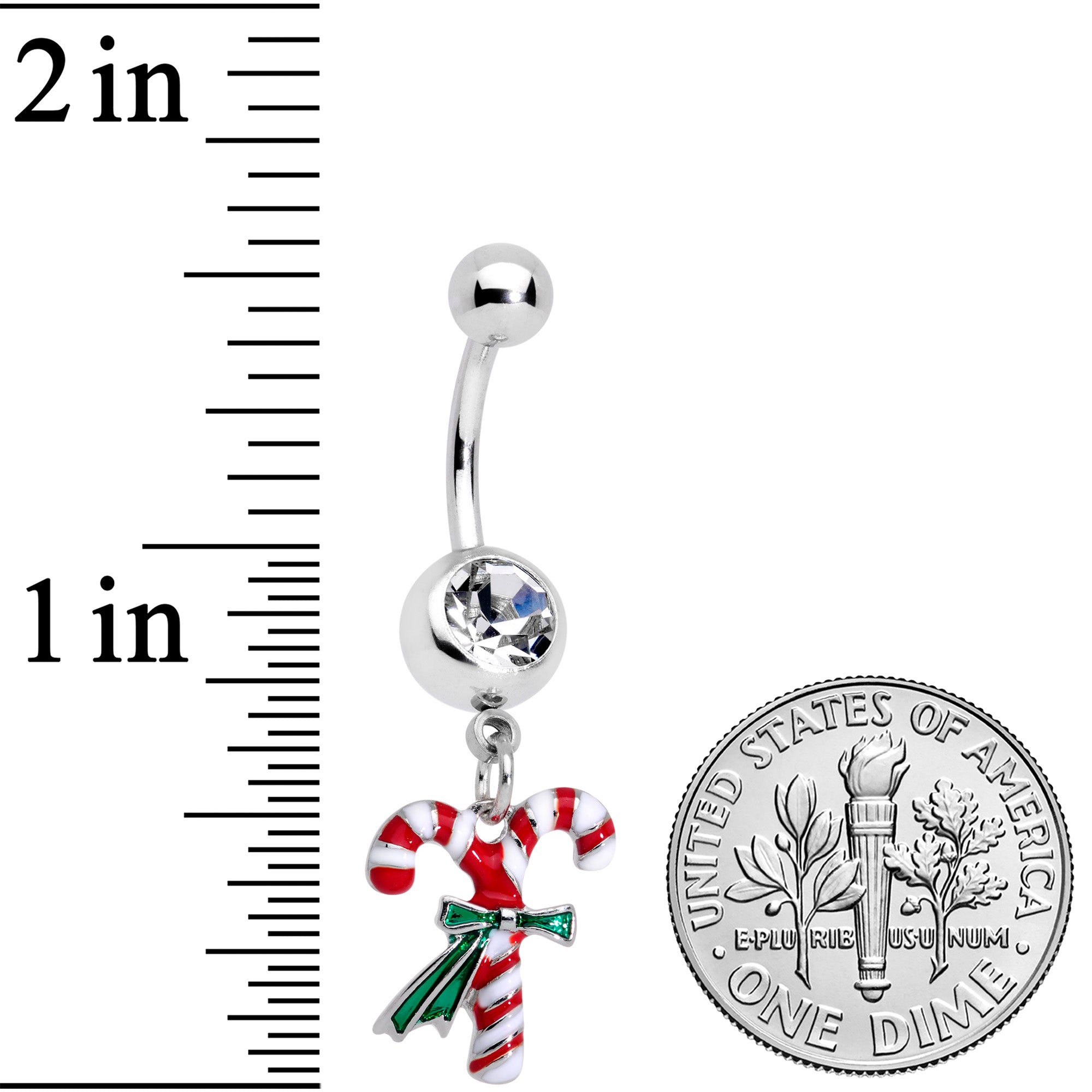 Clear Gem Wreath Stocking Candy Cane Christmas Belly Ring Set of 3