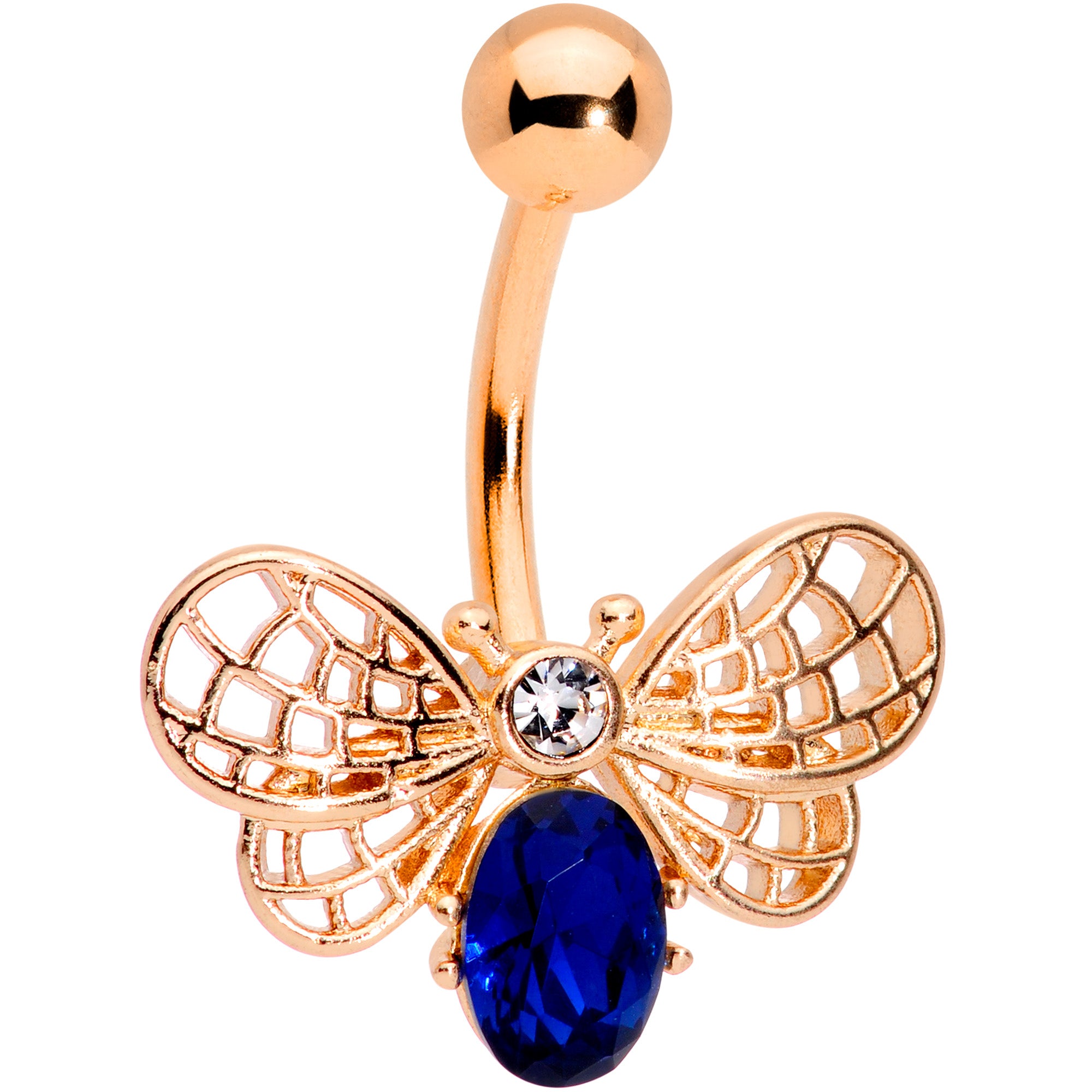 Clear Blue Gem Rose Gold Tone Beautiful Bee Belly Ring