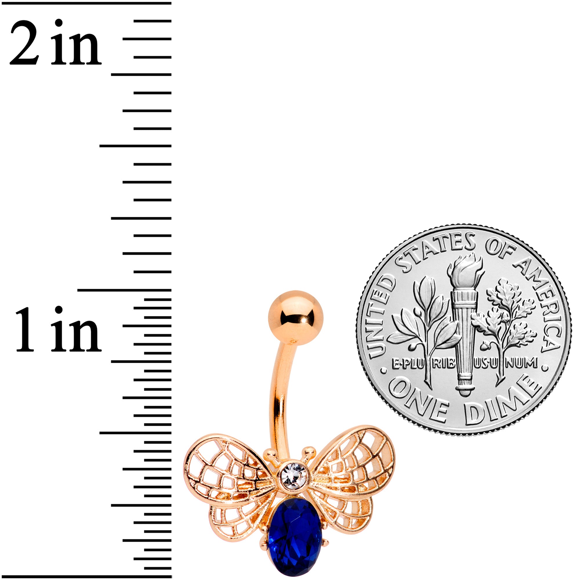 Clear Blue Gem Rose Gold Tone Beautiful Bee Belly Ring