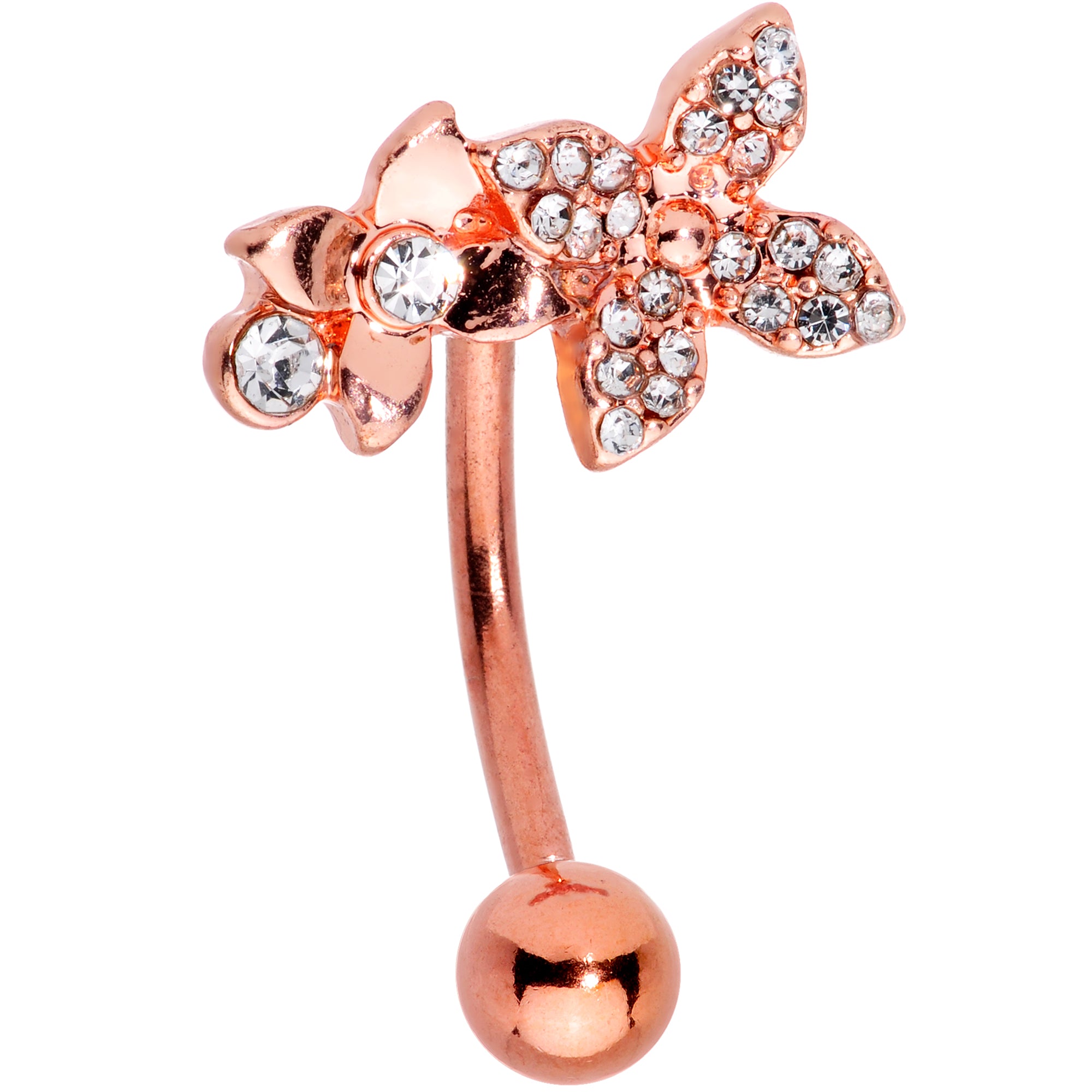 Clear Gem Rose Gold Tone Butterfly Flower Glam Belly Ring