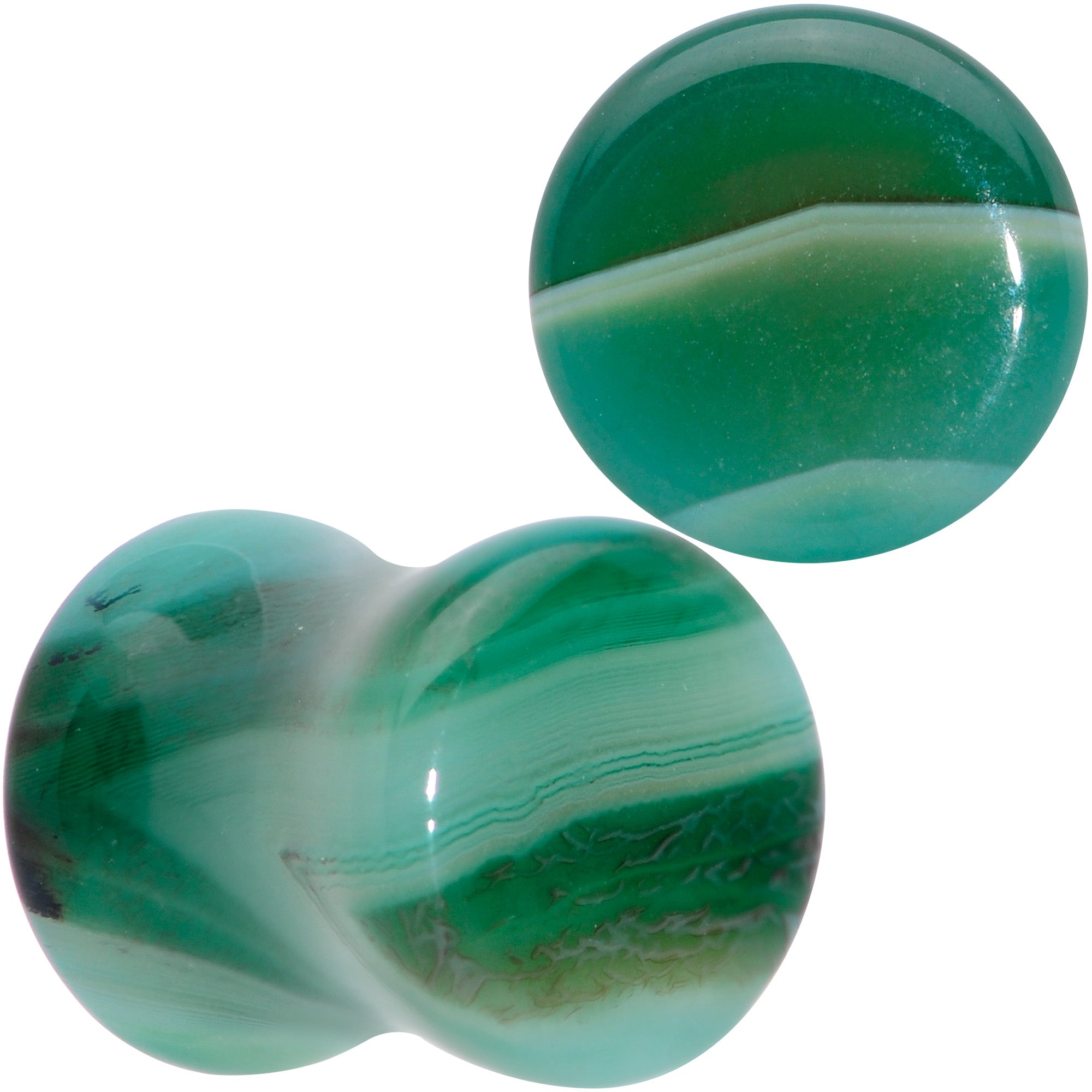 Natural Green Line Agate Stone Saddle Plug Set