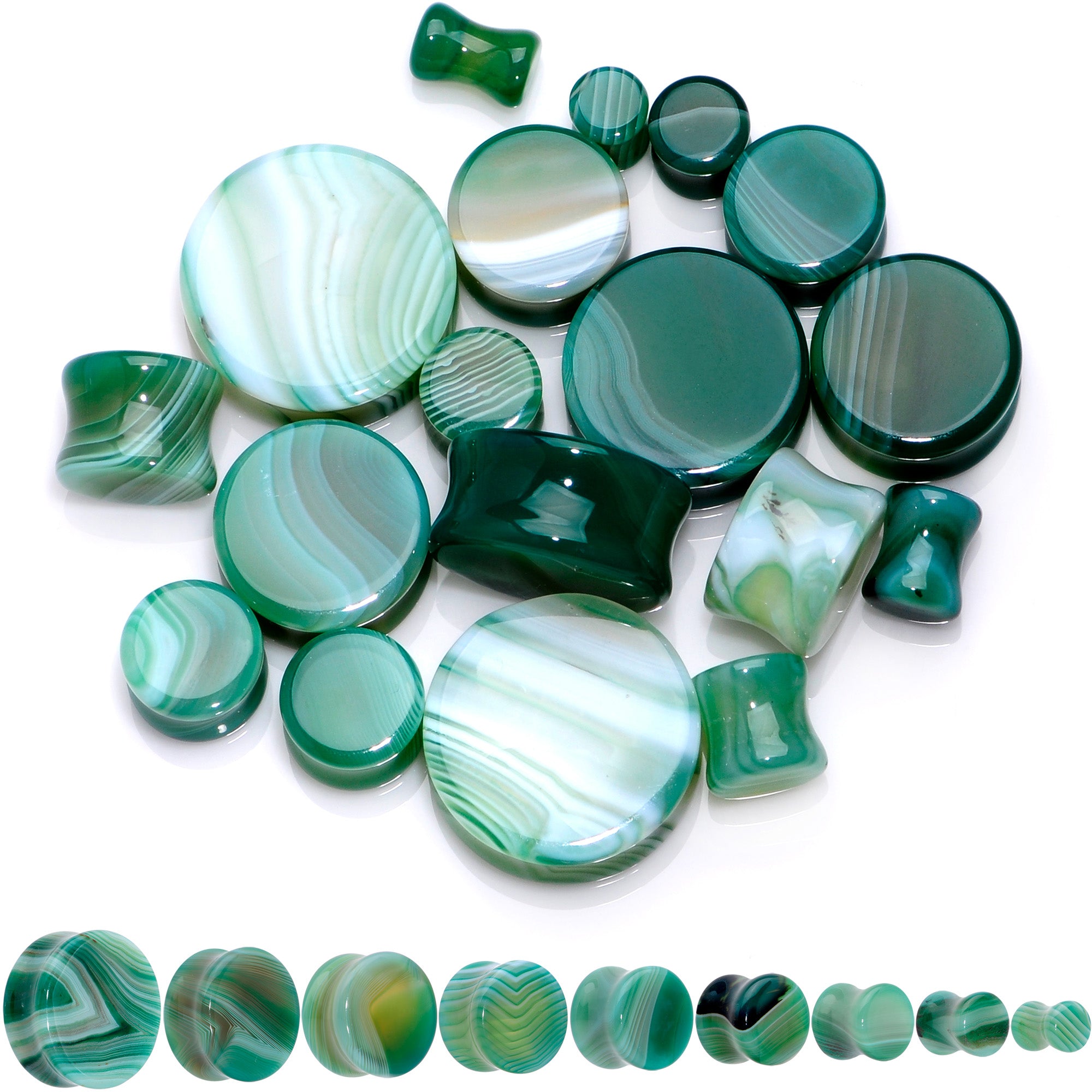 Natural Green Line Agate Stone Saddle Plug Set