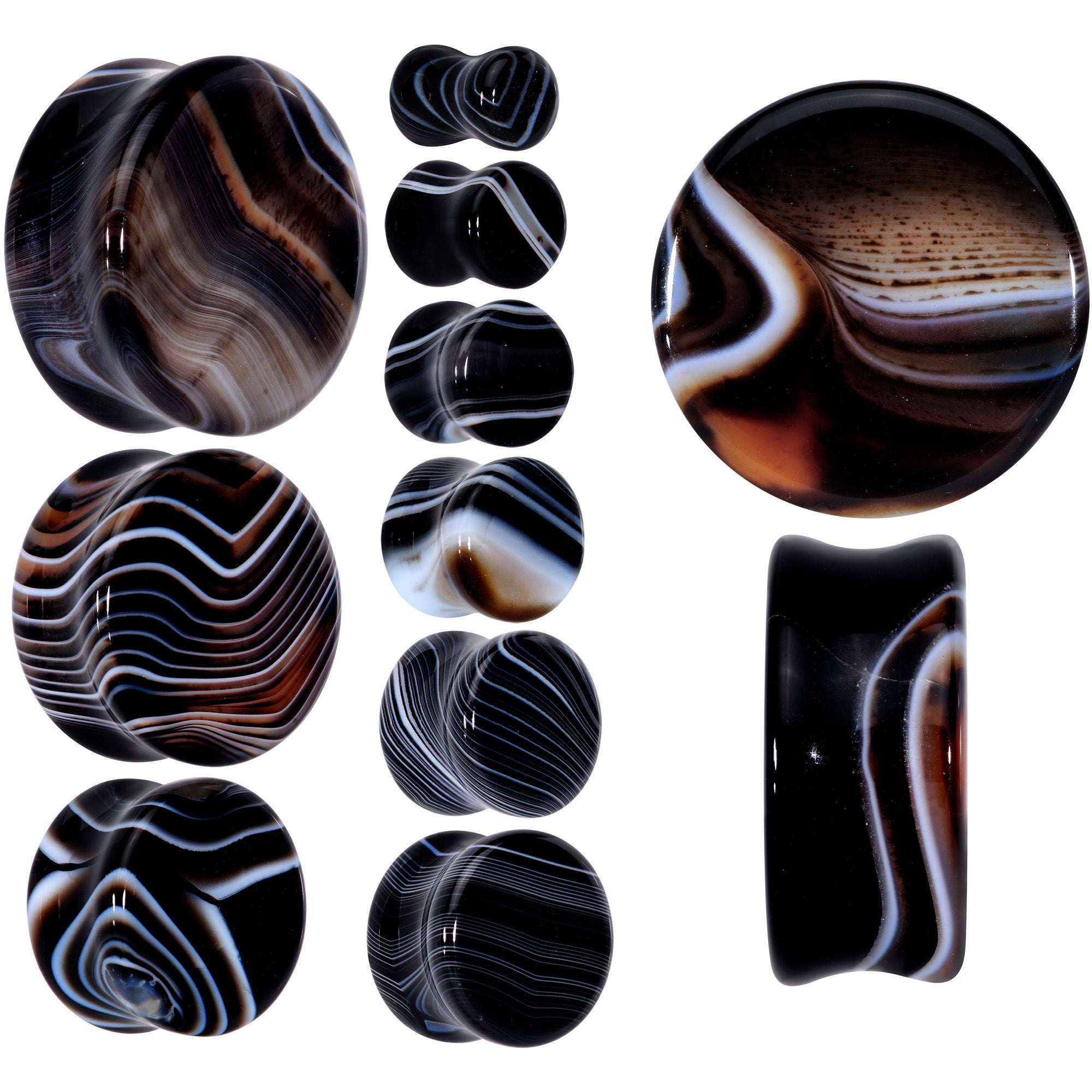 Natural Black Line Agate Stone Saddle Plug Set