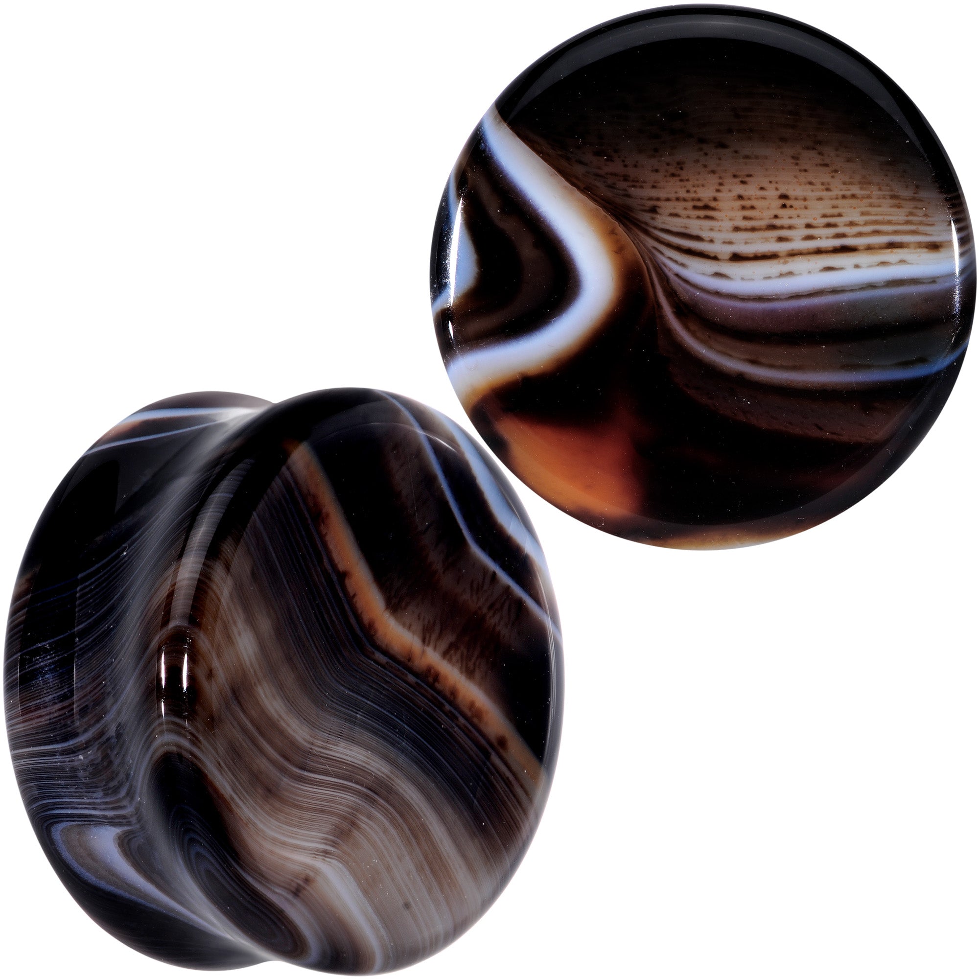 Natural Black Line Agate Stone Saddle Plug Set