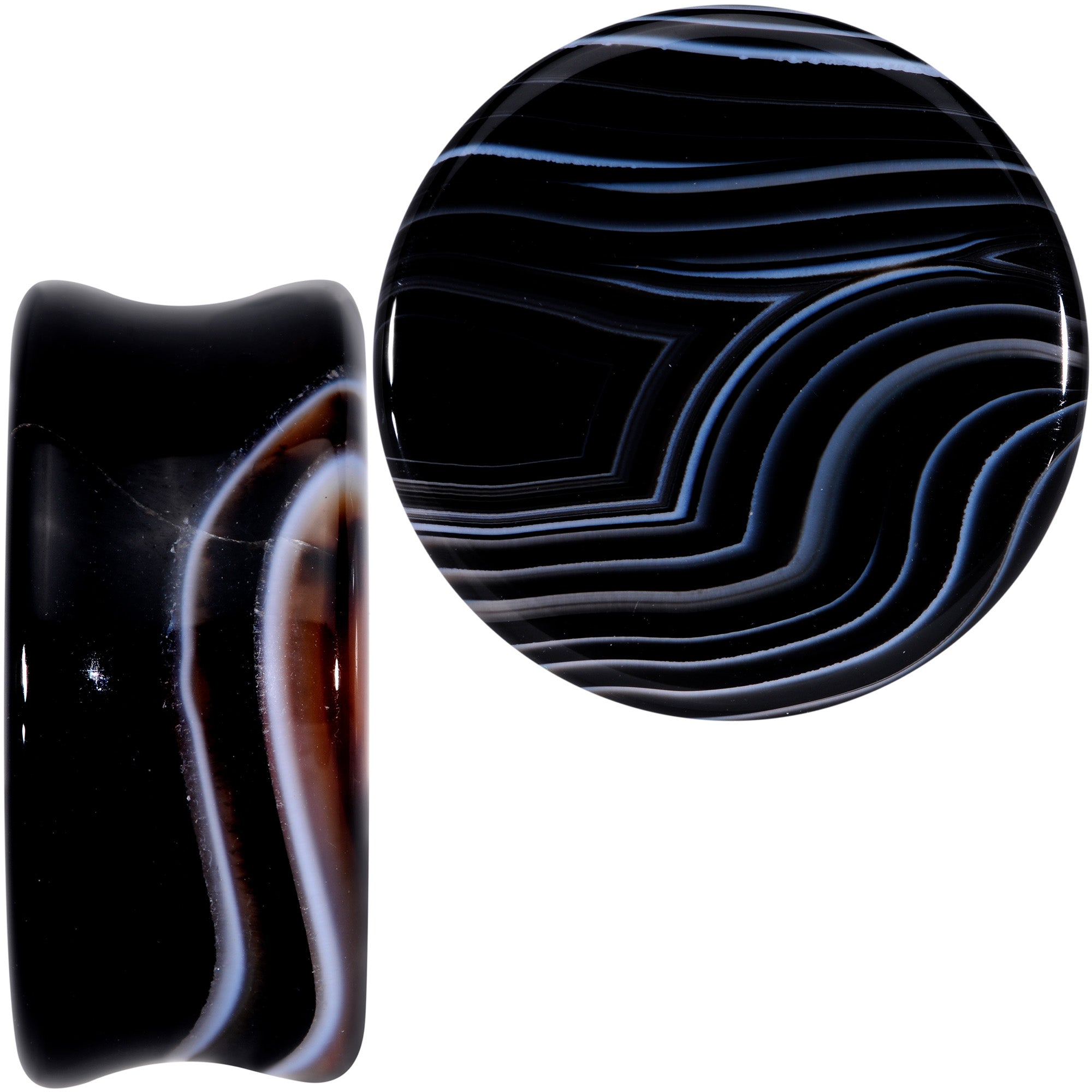 Natural Black Line Agate Stone Saddle Plug Set