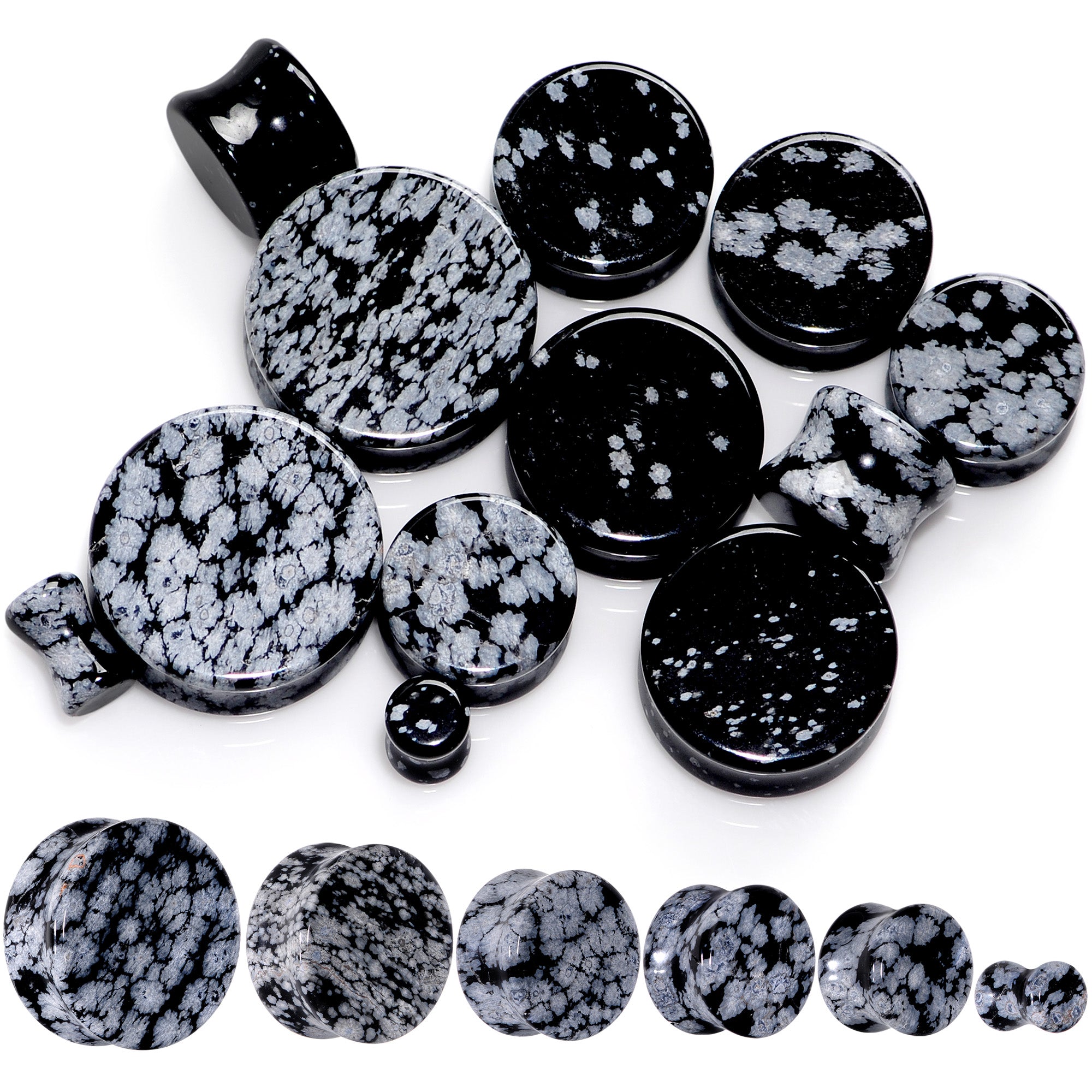 Natural Black White Snowflake Obsidian Saddle Plug Set