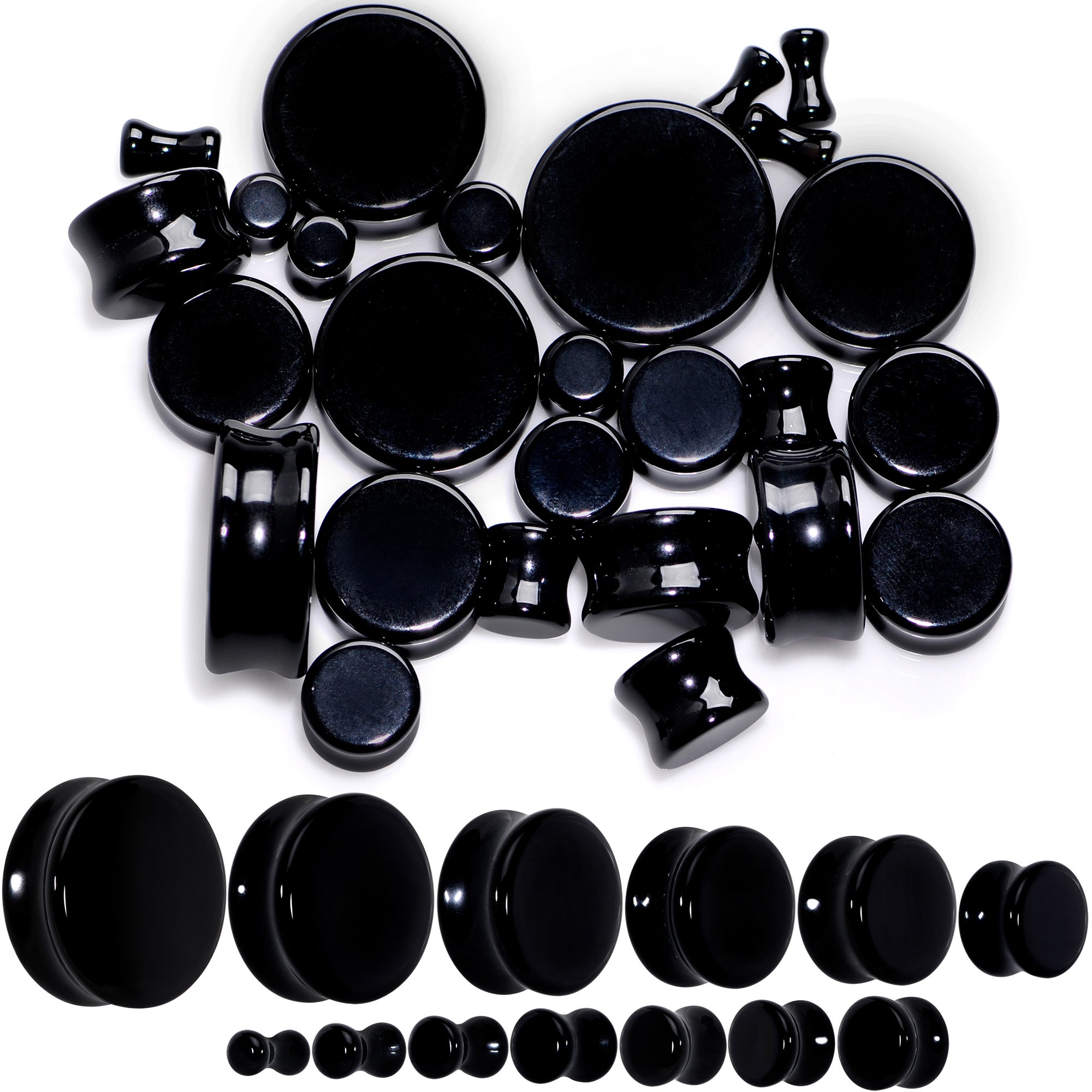 Natural Black Agate Stone Saddle Plug Set