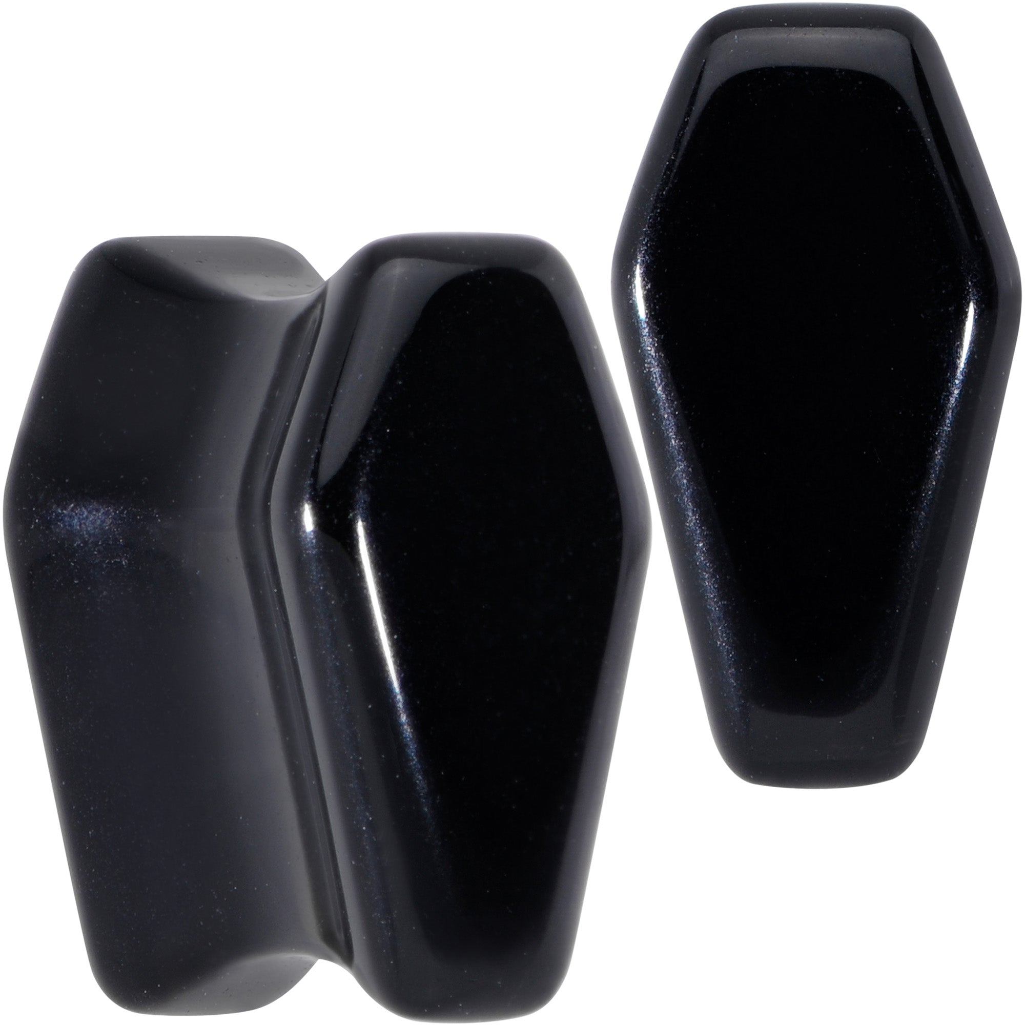 Black Obsidian Coffin Halloween Double Flare Plug Set