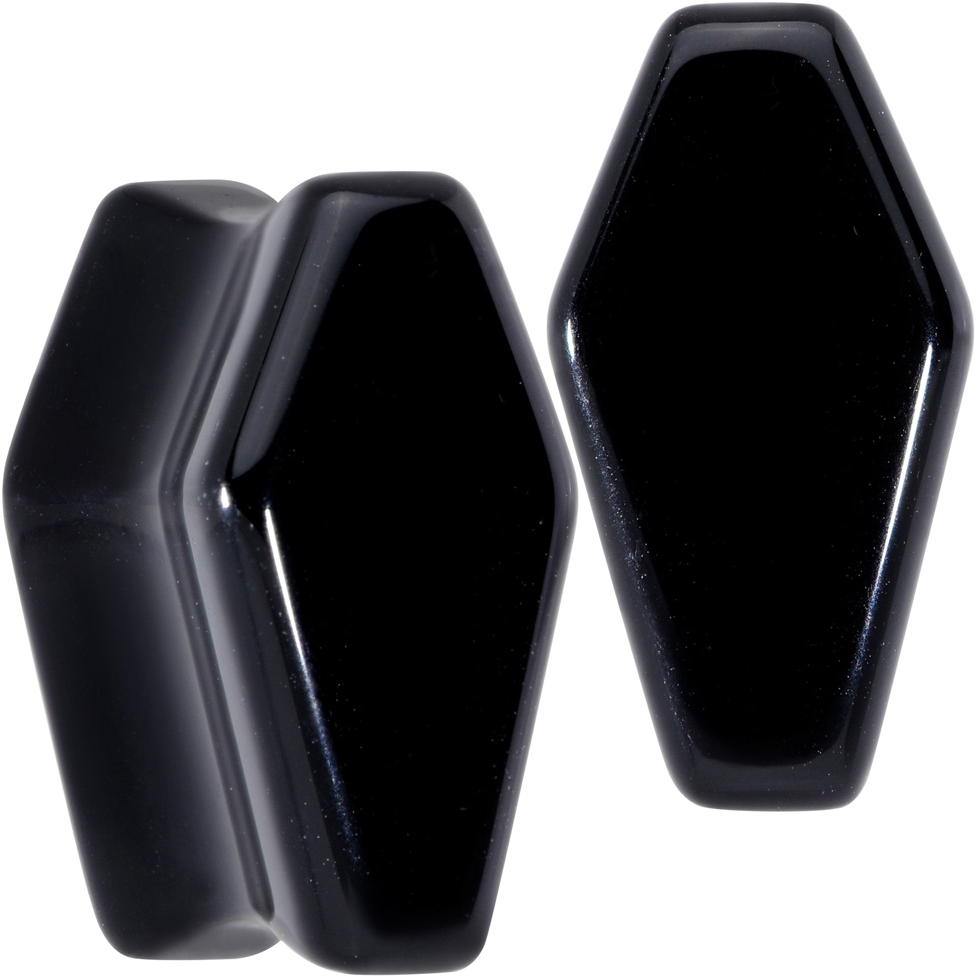 Black Obsidian Coffin Halloween Double Flare Plug Set