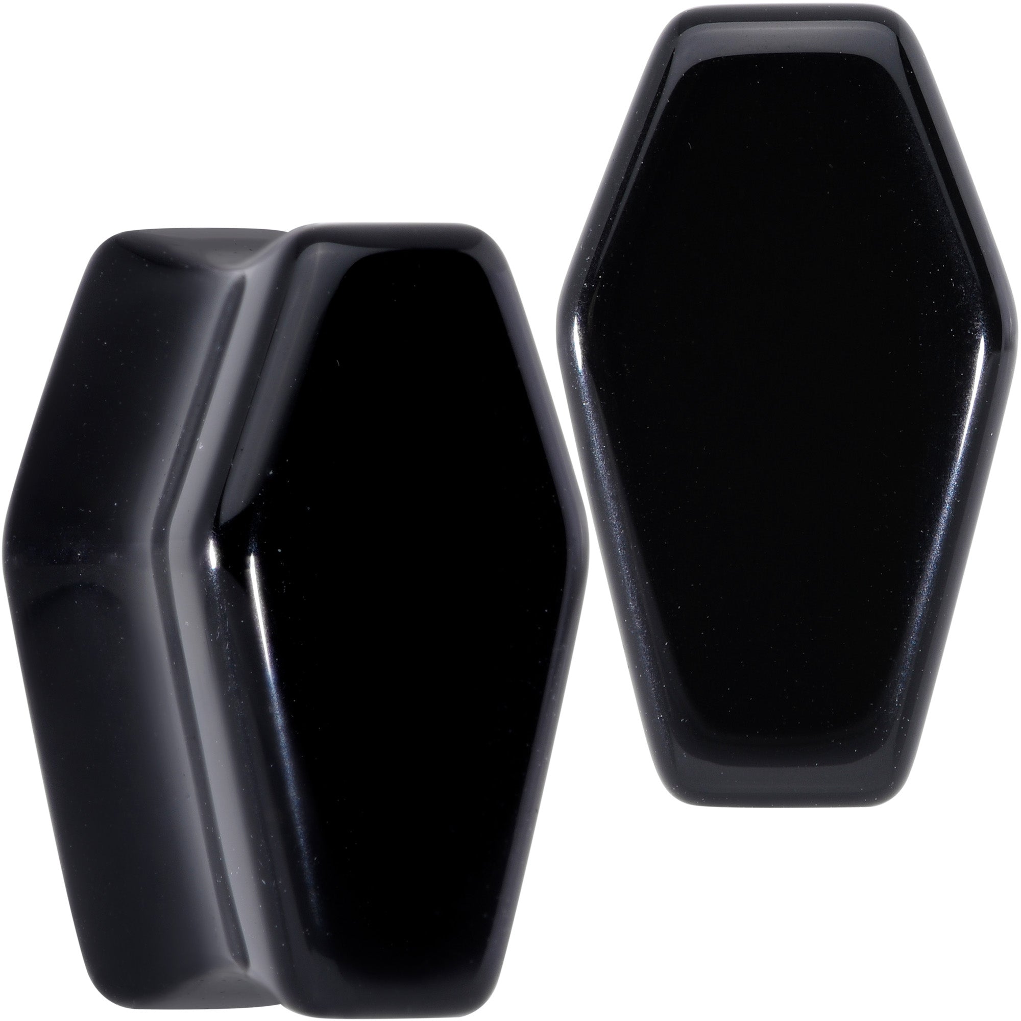 Black Obsidian Coffin Halloween Double Flare Plug Set