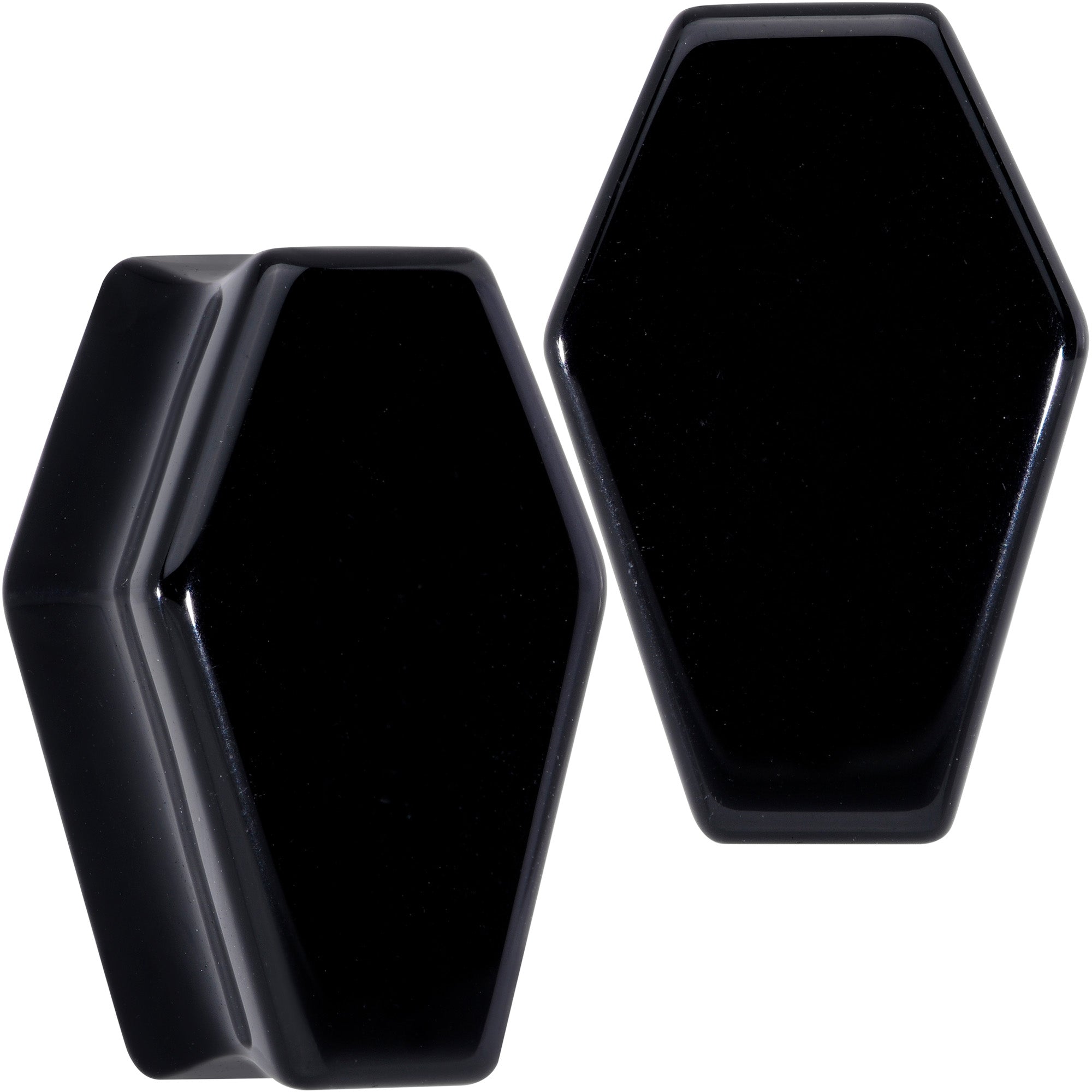 Black Obsidian Coffin Halloween Double Flare Plug Set