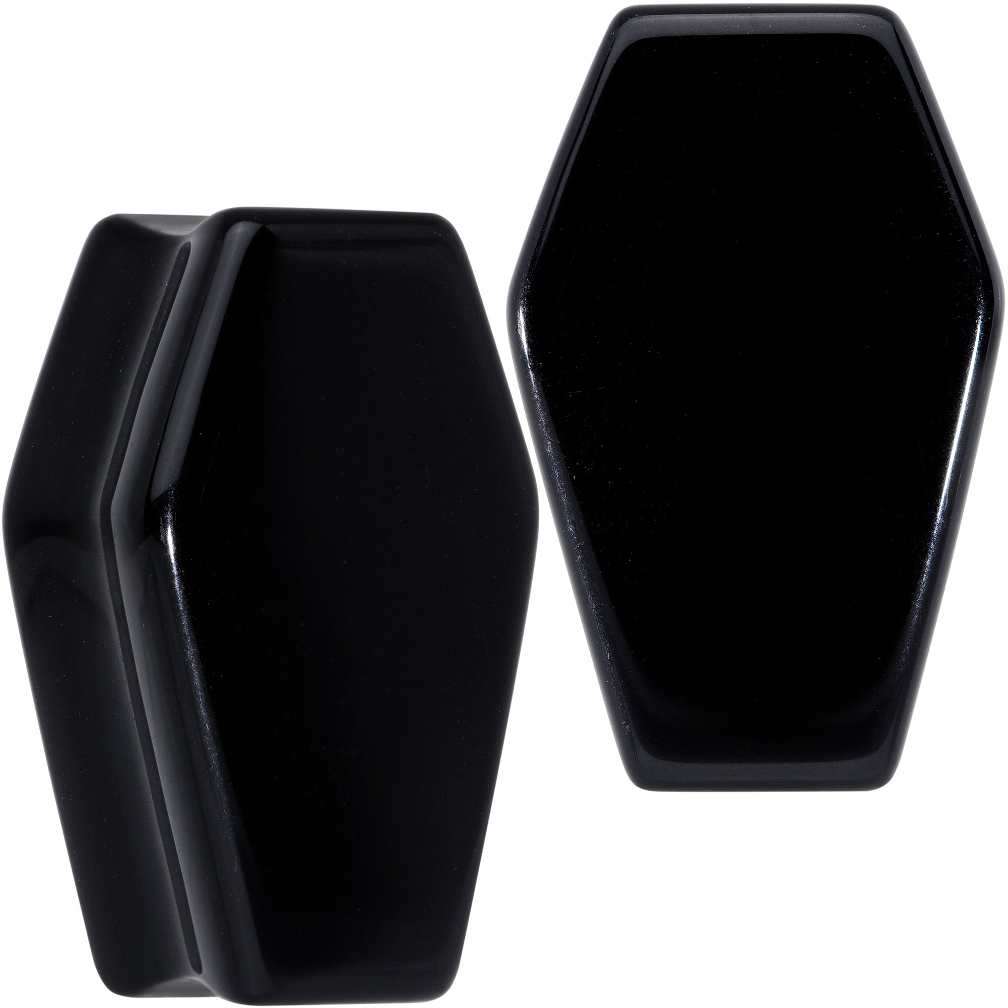 Black Obsidian Coffin Halloween Double Flare Plug Set