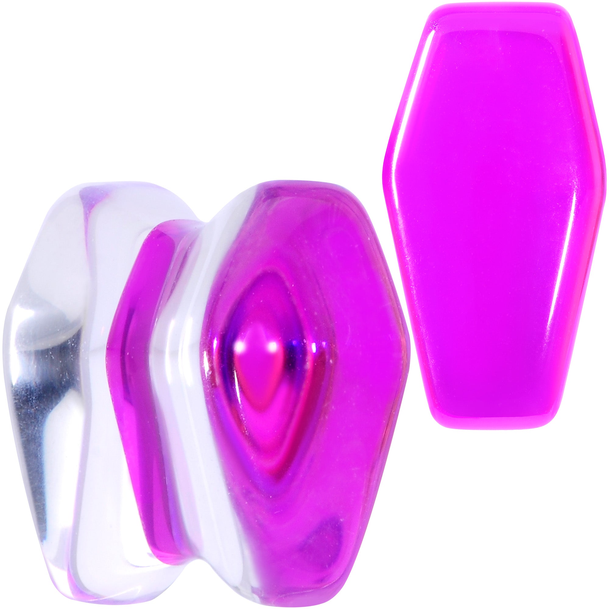 Aurora Purple Cloudy Quartz Stone Coffin Double Flare Plug Set