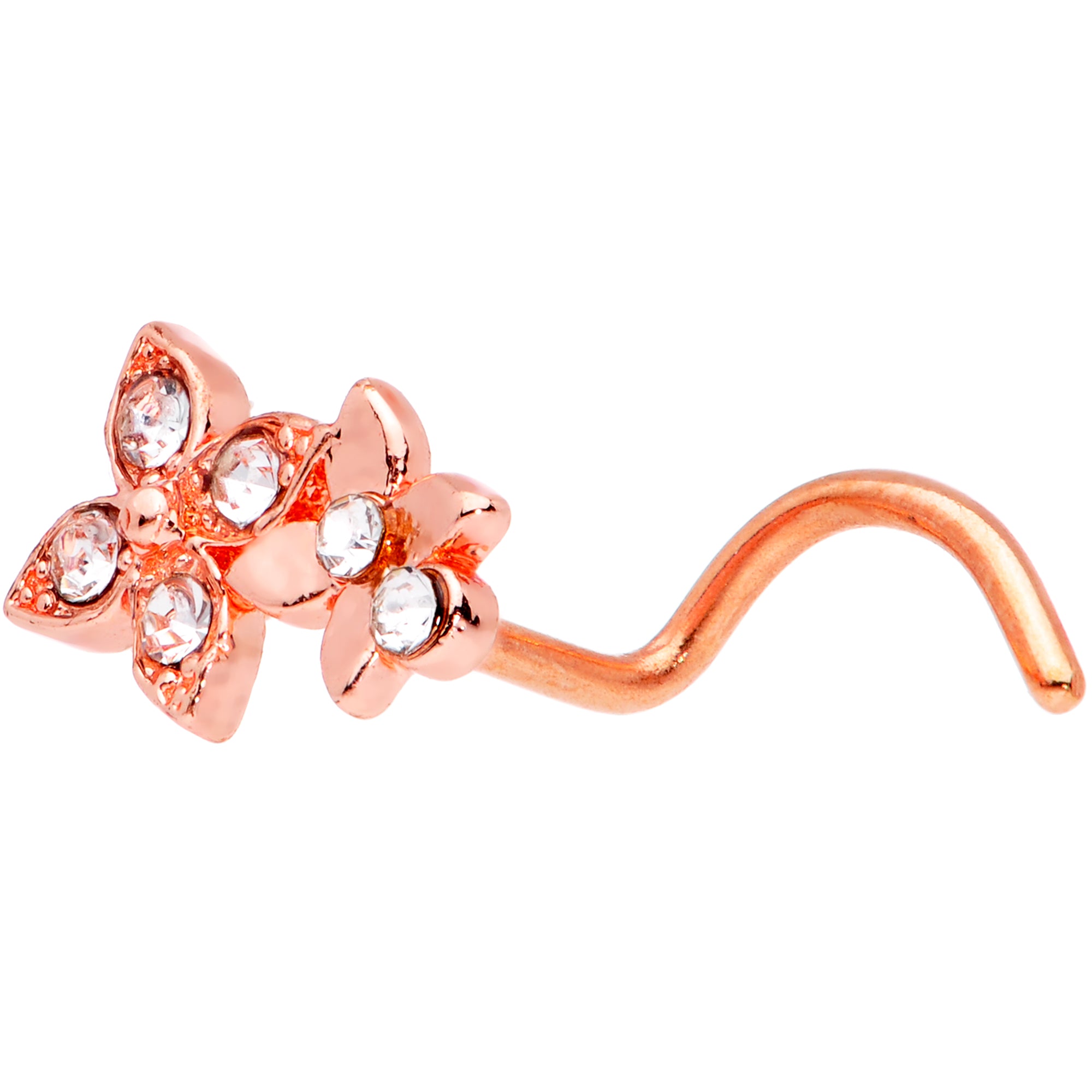 20 Gauge 1/4 Clear Gem Rose Gold Hue Butterfly Flower Nose Ring Screw