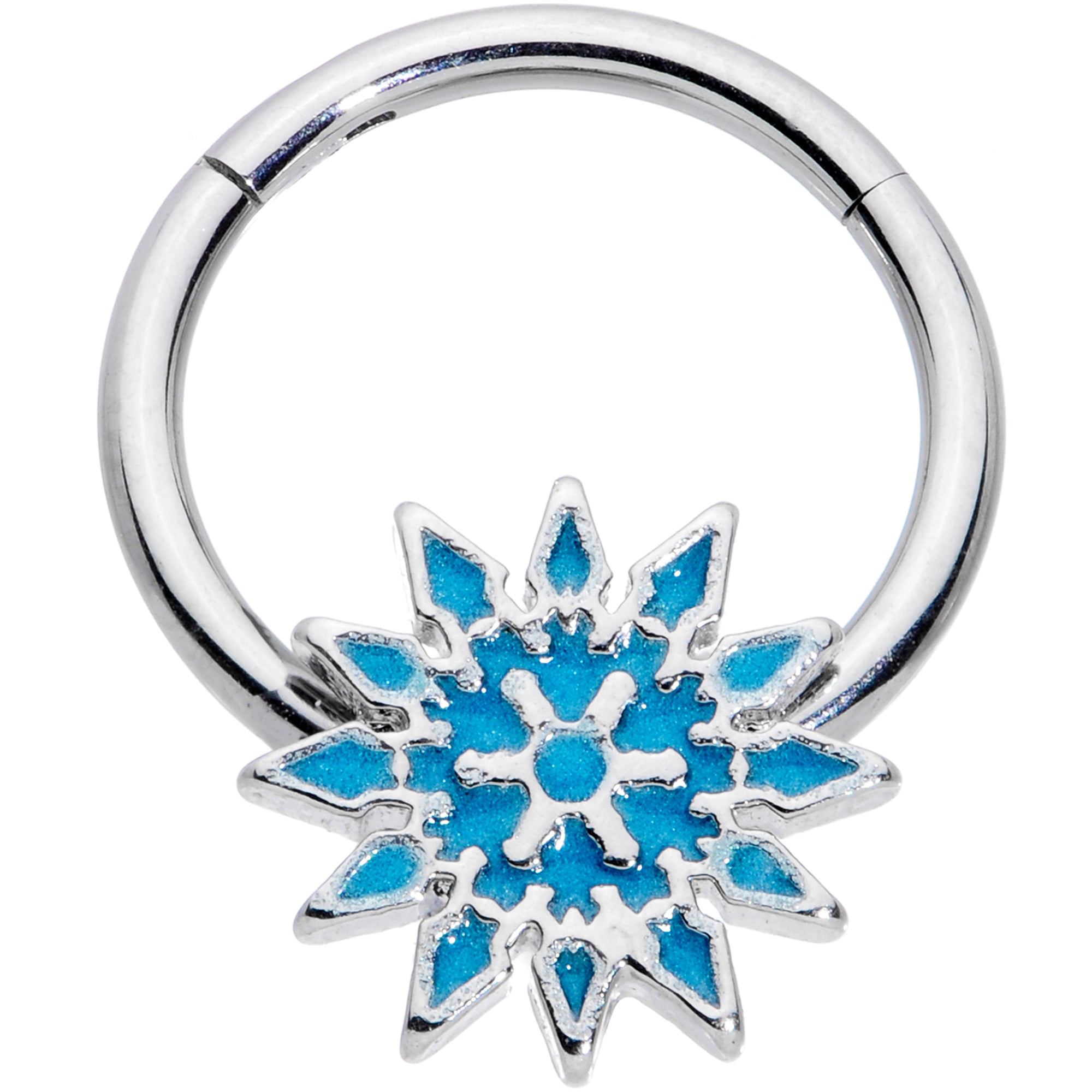 16 Gauge 3/8 Blue Winter Snowflake Christmas Hinged Segment Ring