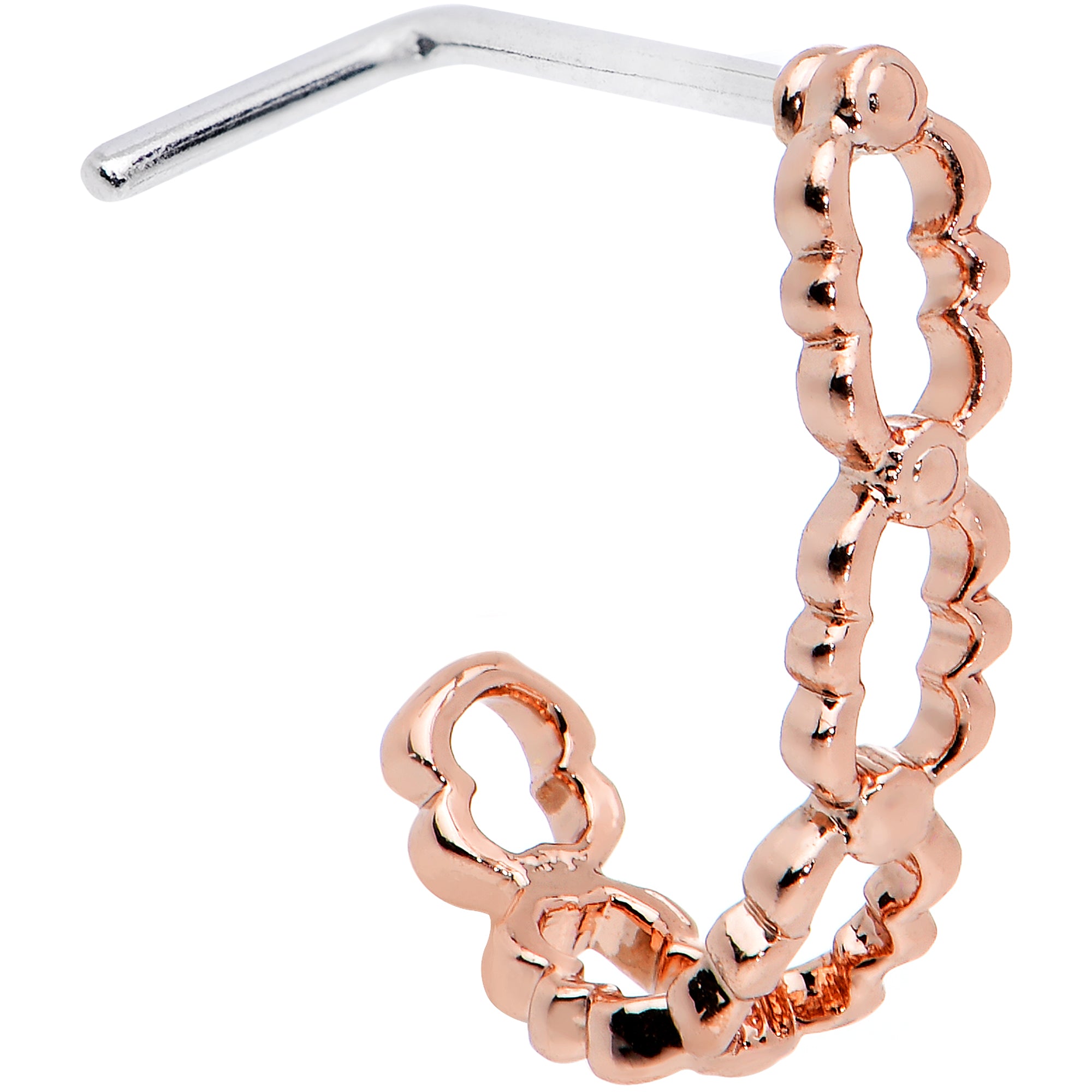 20 Gauge 1/4 Rose Gold Tone All Linked Up Faux Hoop L Shape Nose Ring