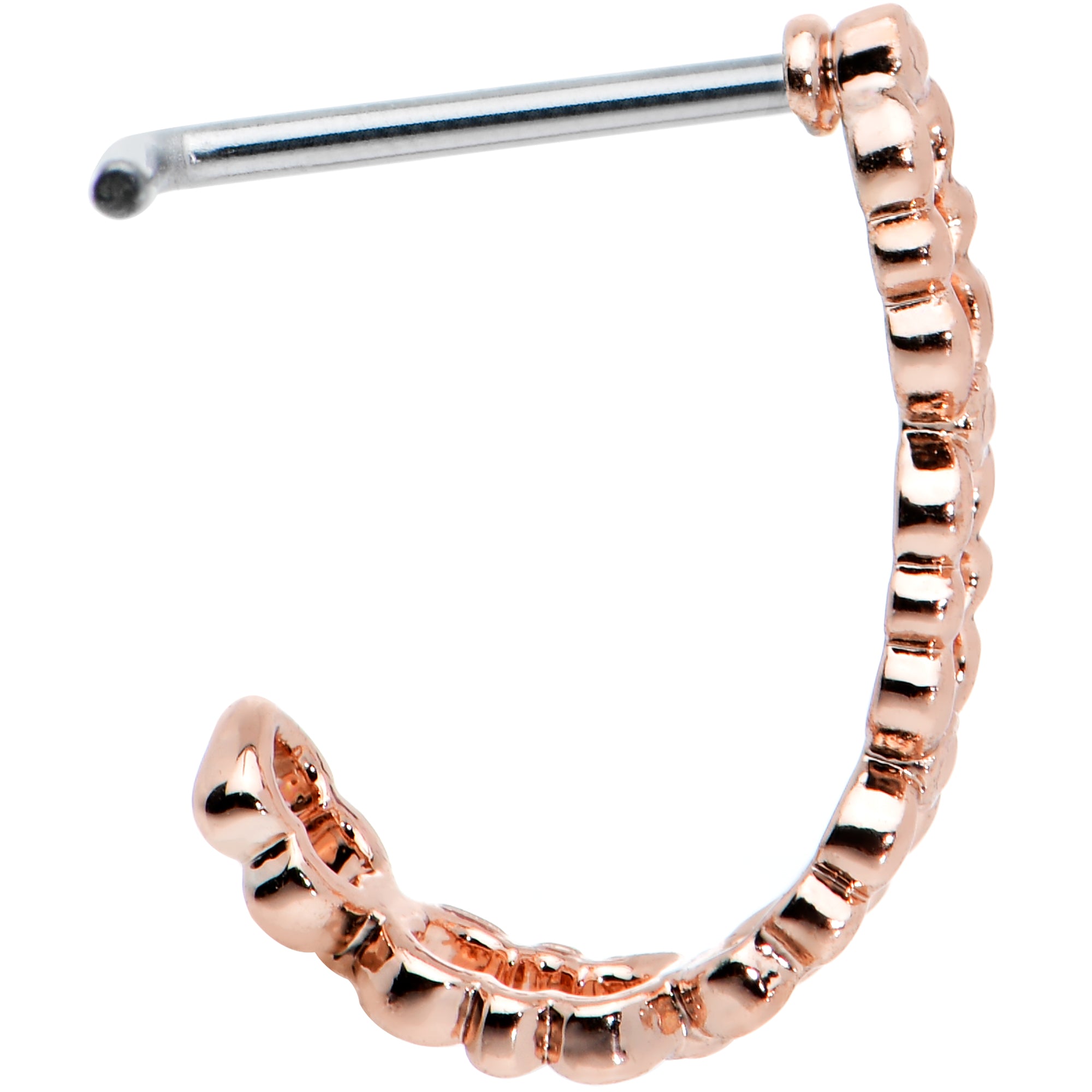 20 Gauge 1/4 Rose Gold Tone All Linked Up Faux Hoop L Shape Nose Ring