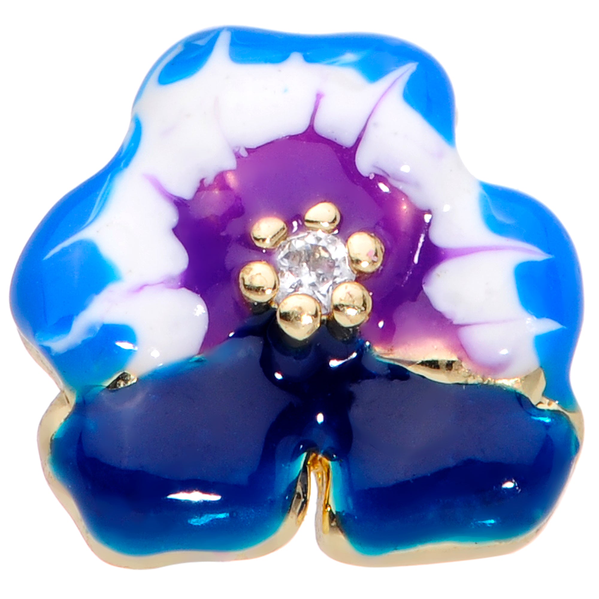 20 Gauge 1/4 Clear CZ Gem Blue Spring Flower Nose Bone