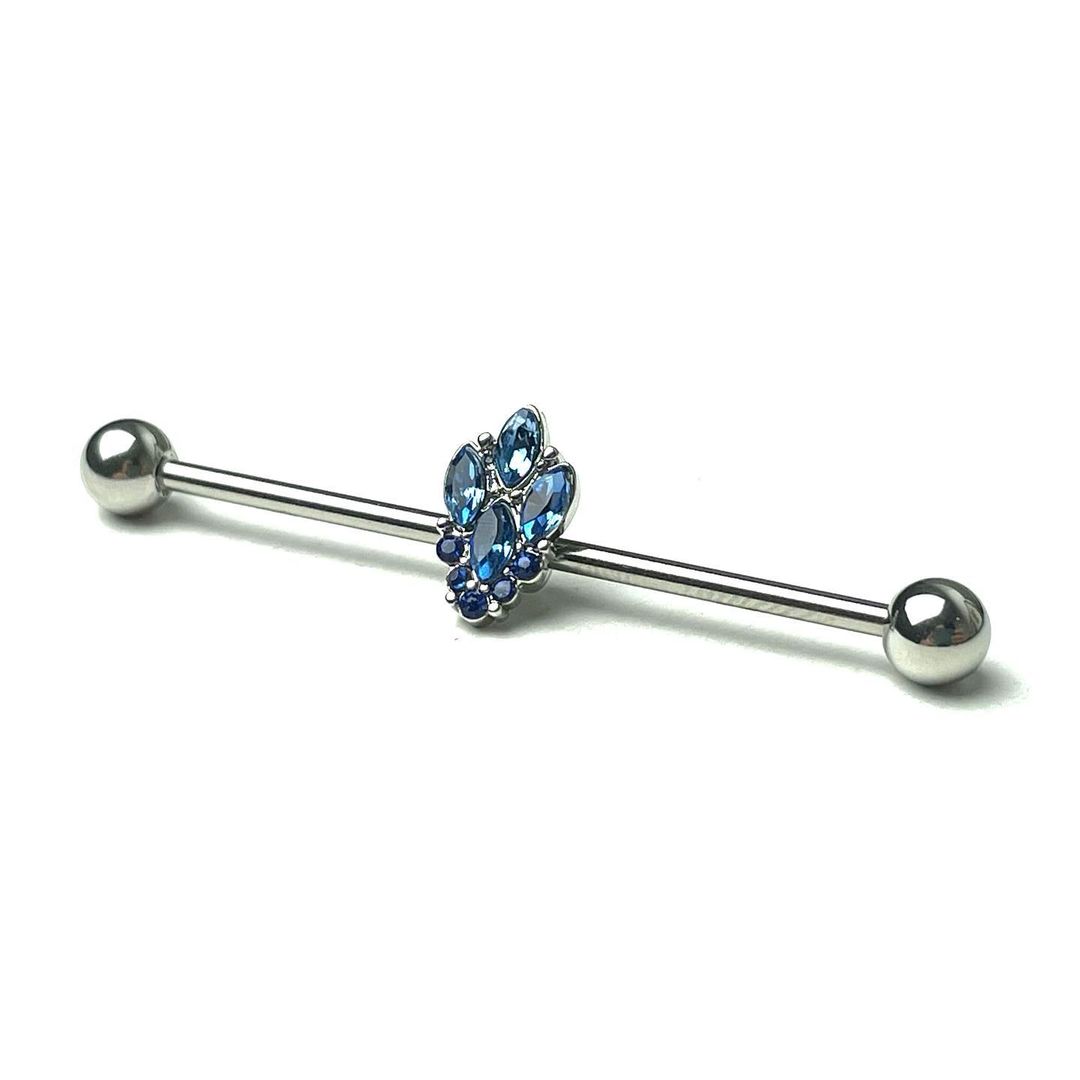 14 Gauge Blue CZ Gem Fountain Industrial Barbell 38mm