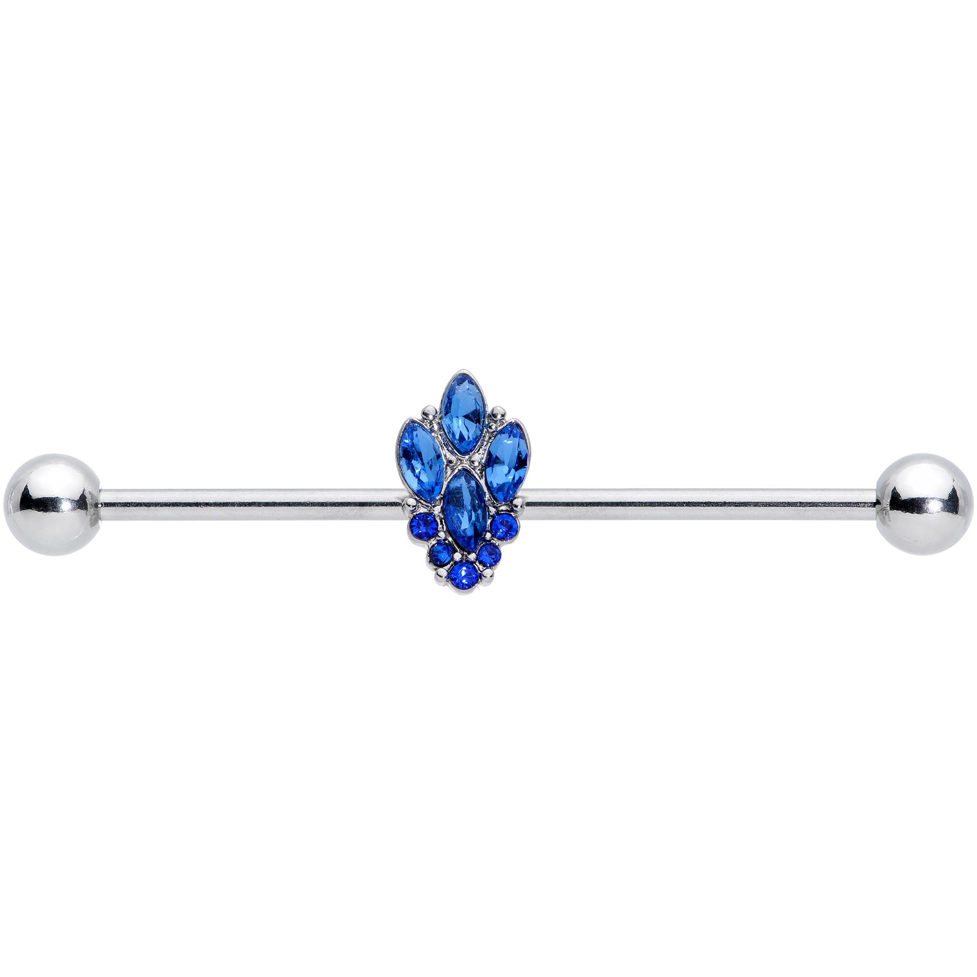 14 Gauge Blue CZ Gem Fountain Industrial Barbell 38mm